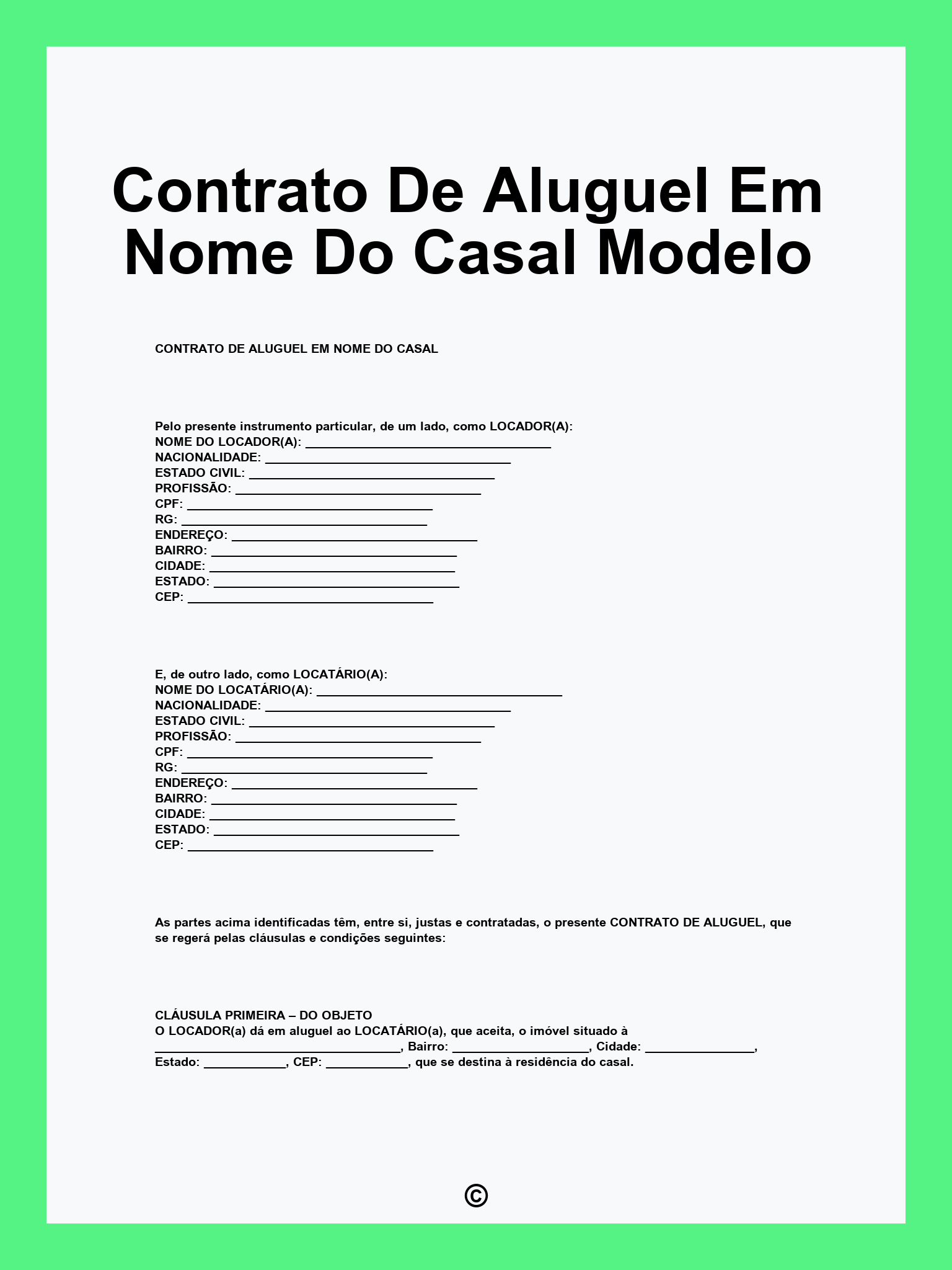 Contrato De Aluguel Em Nome Do Casal Modelo