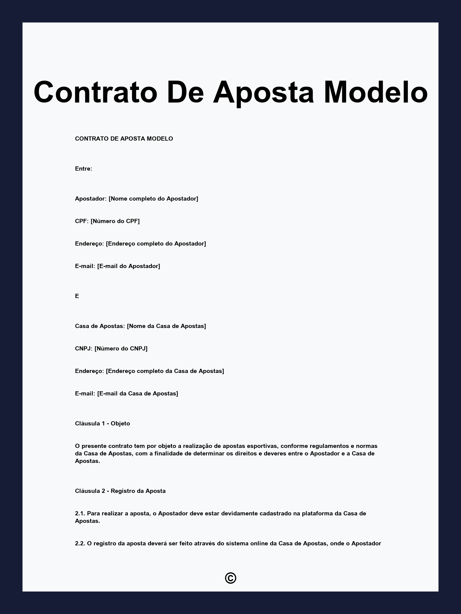 Contrato De Aposta Modelo