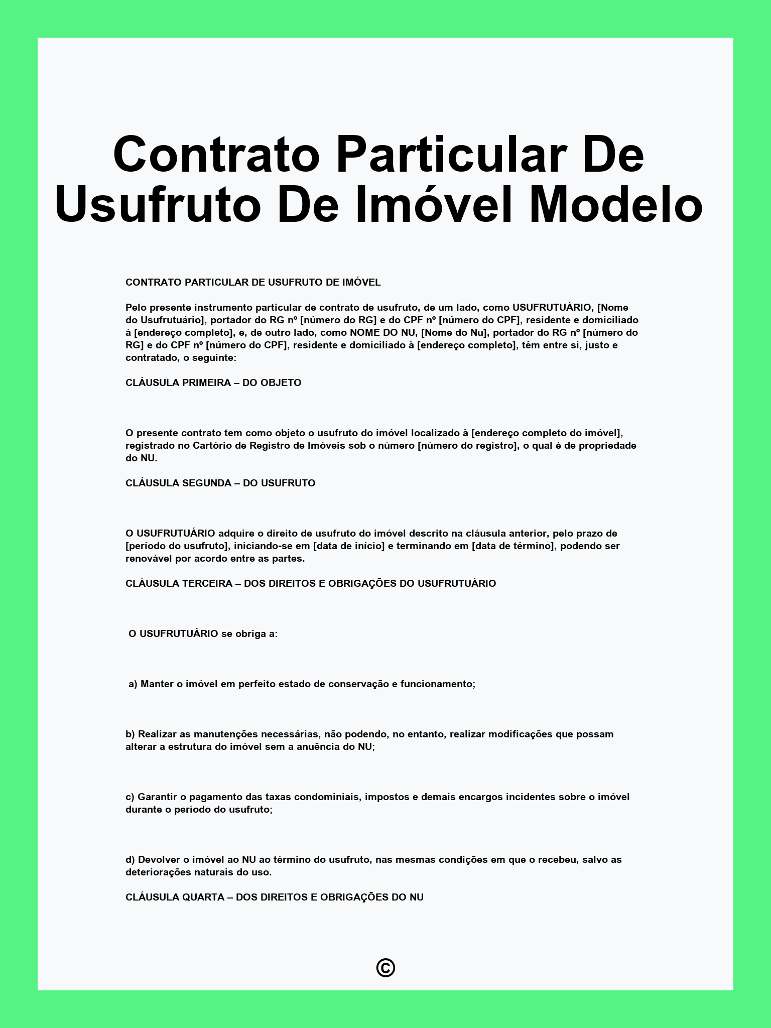 Contrato Particular De Usufruto De Imóvel Modelo
