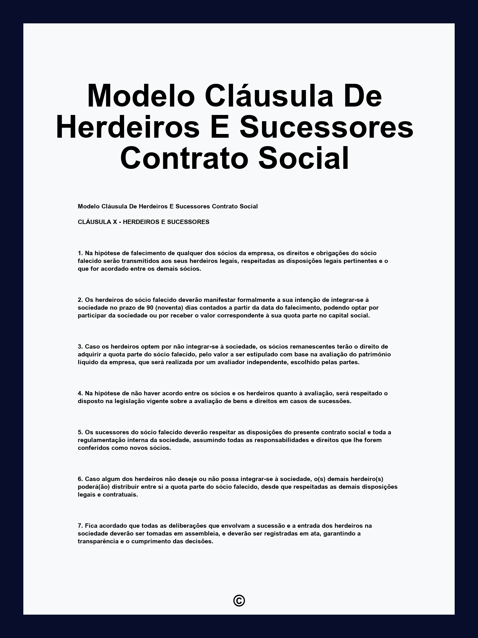 Modelo Cláusula De Herdeiros E Sucessores Contrato Social