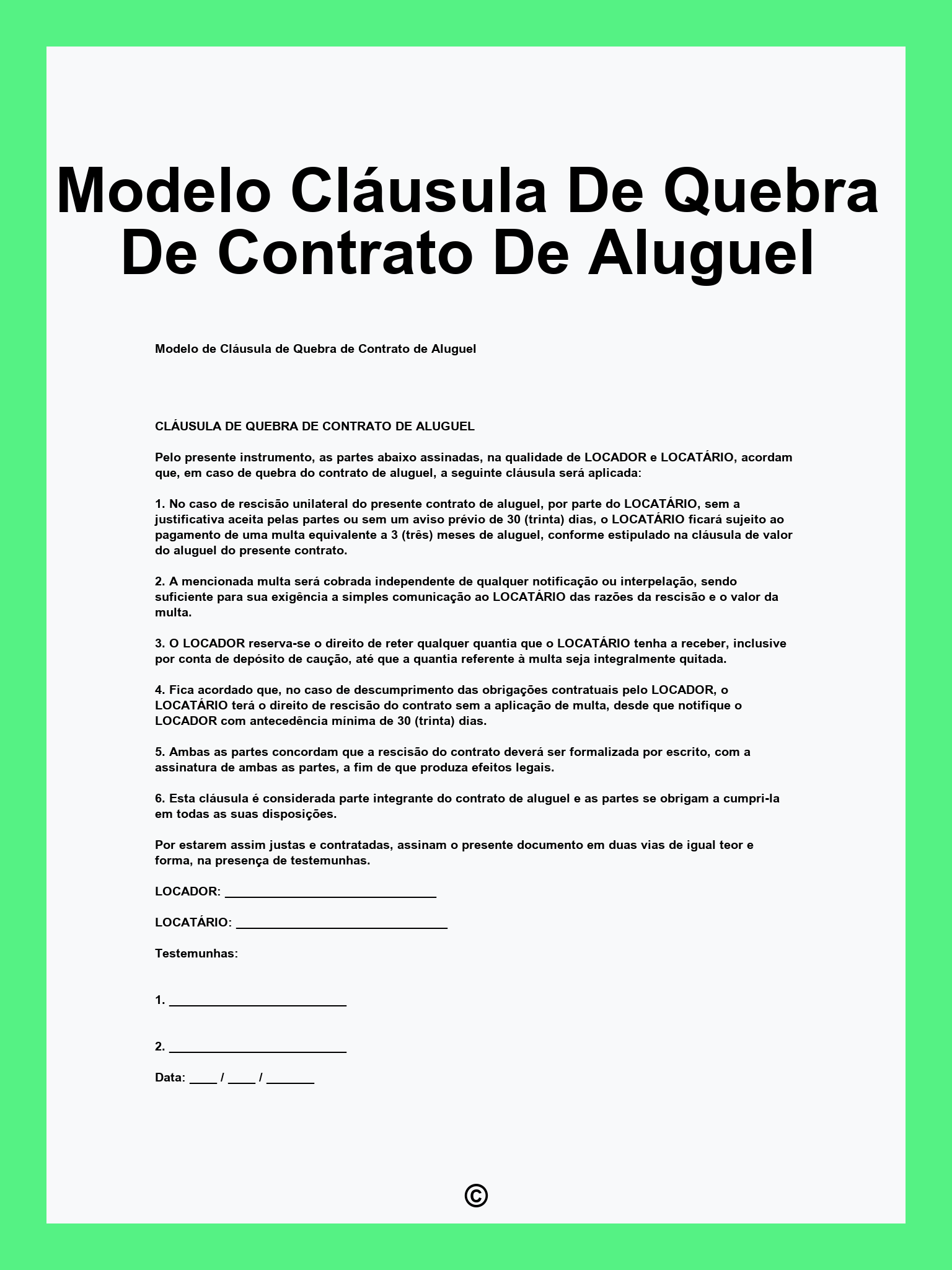 Modelo Cláusula De Quebra De Contrato De Aluguel