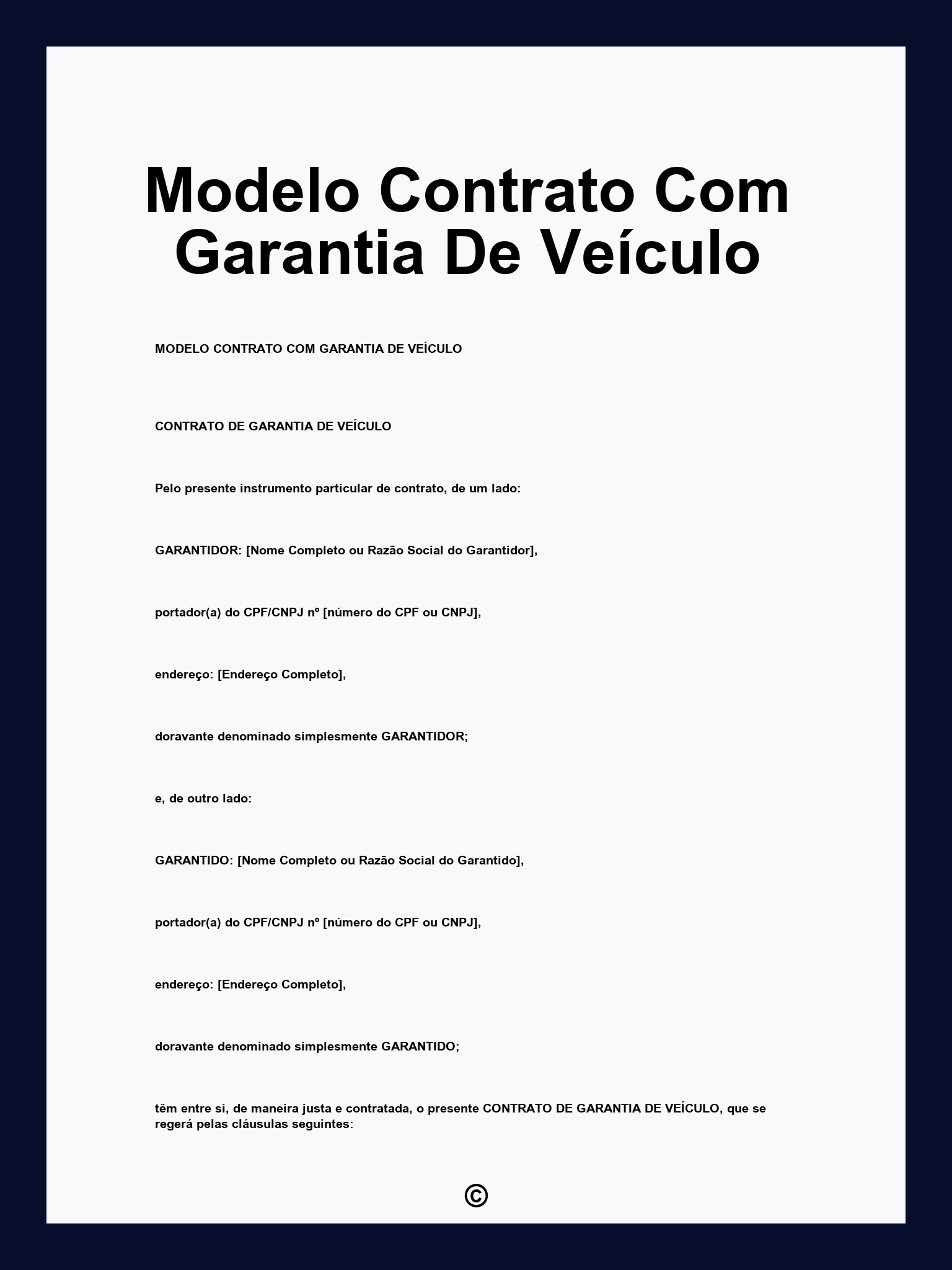 Modelo Contrato Com Garantia De Veículo