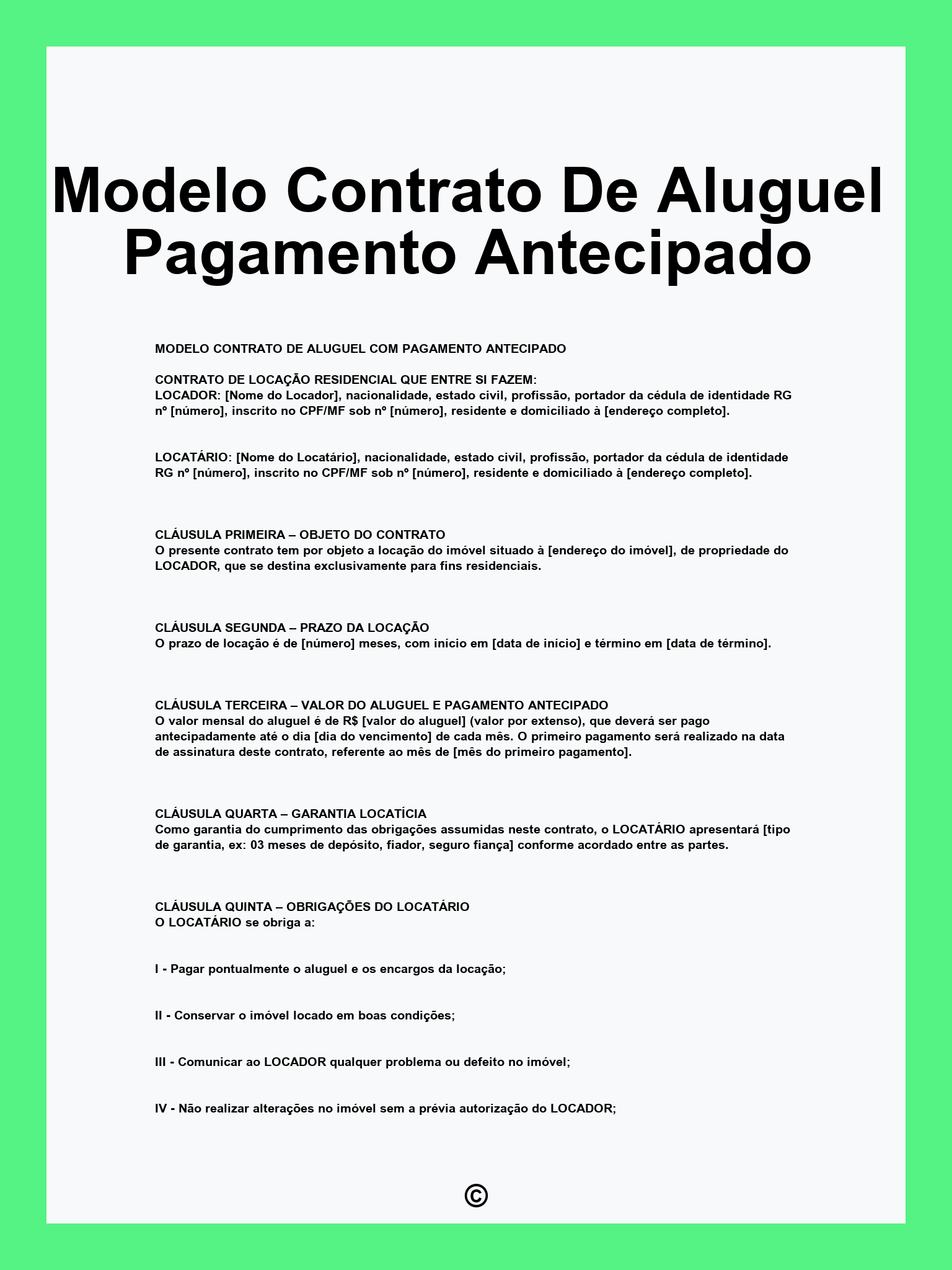 Modelo Contrato De Aluguel Pagamento Antecipado