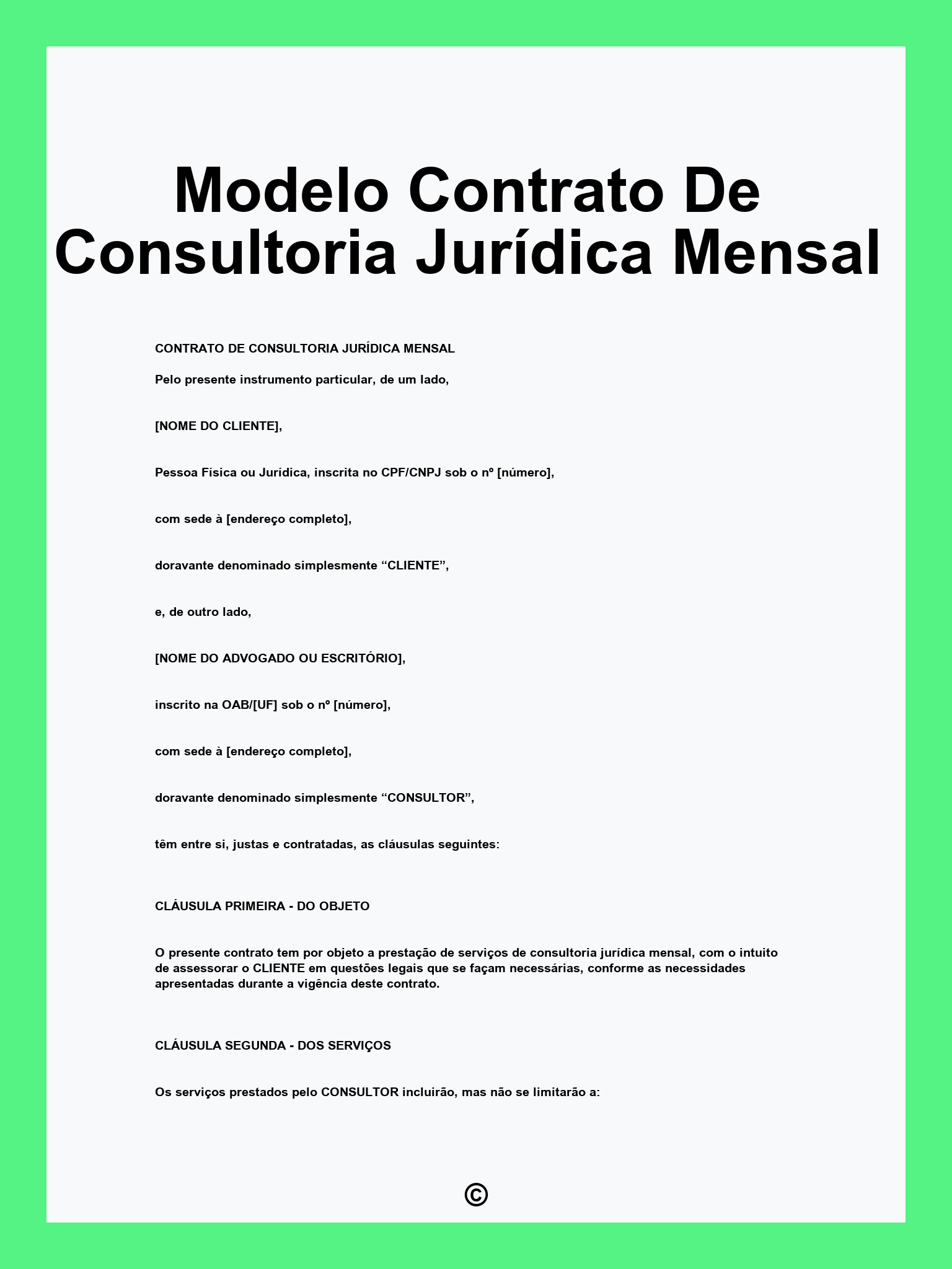 Modelo Contrato De Consultoria Jurídica Mensal