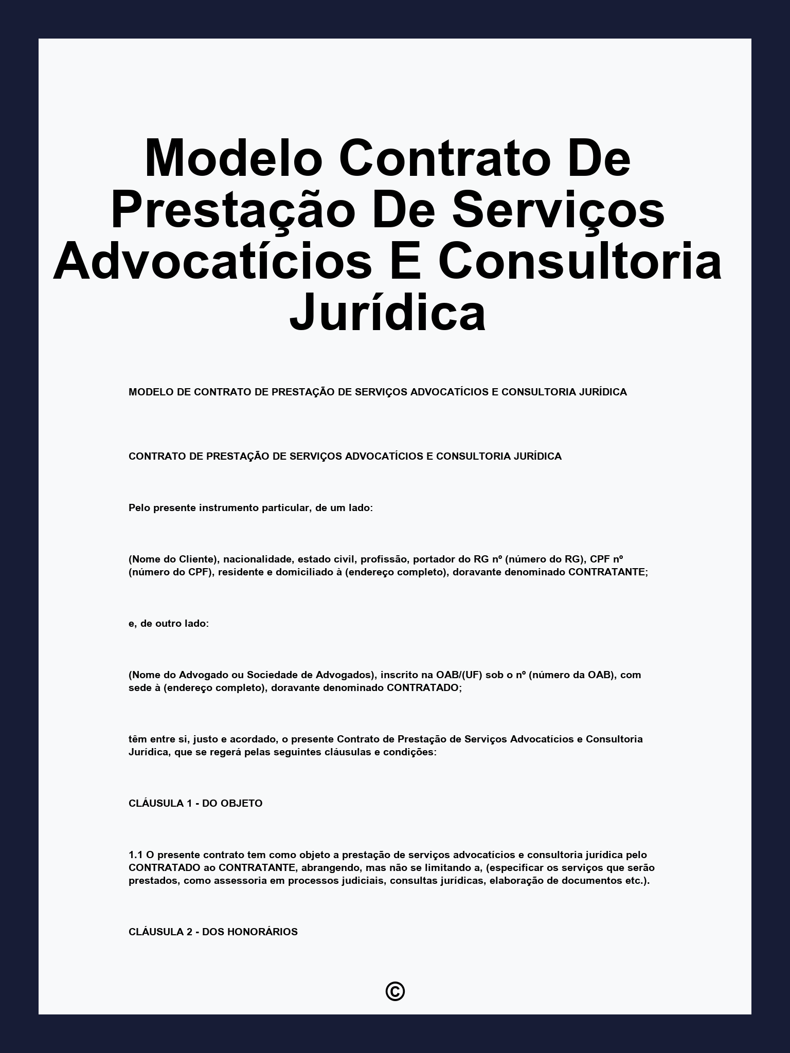 Modelo Contrato De Prestação De Serviços Advocatícios E Consultoria Jurídica