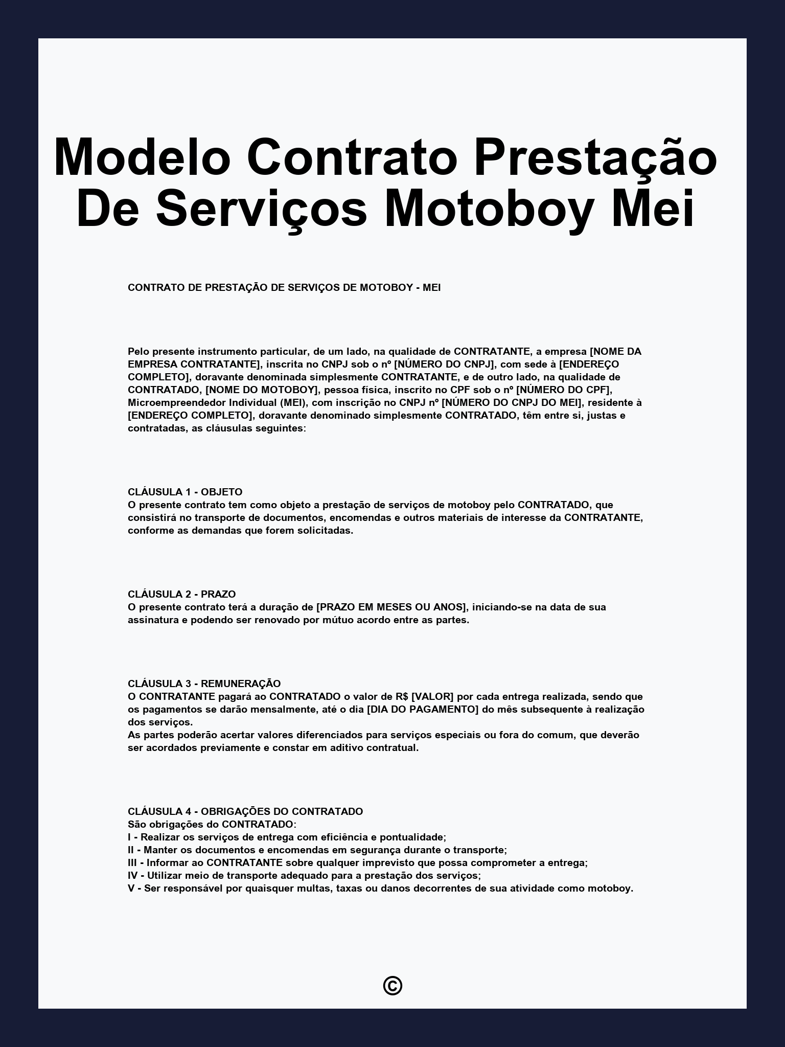 Modelo Contrato Prestação De Serviços Motoboy Mei