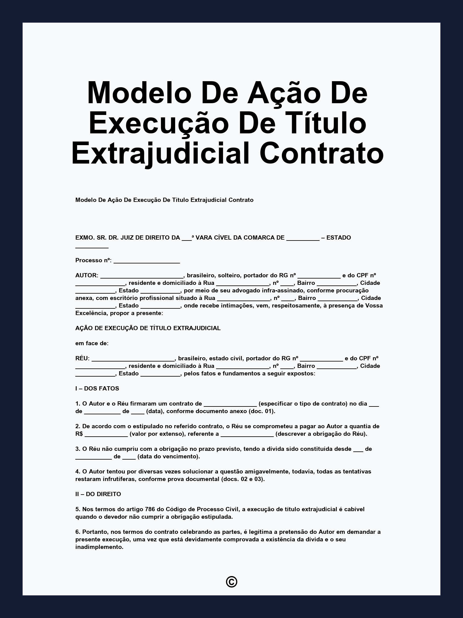 Modelo De Ação De Execução De Título Extrajudicial Contrato