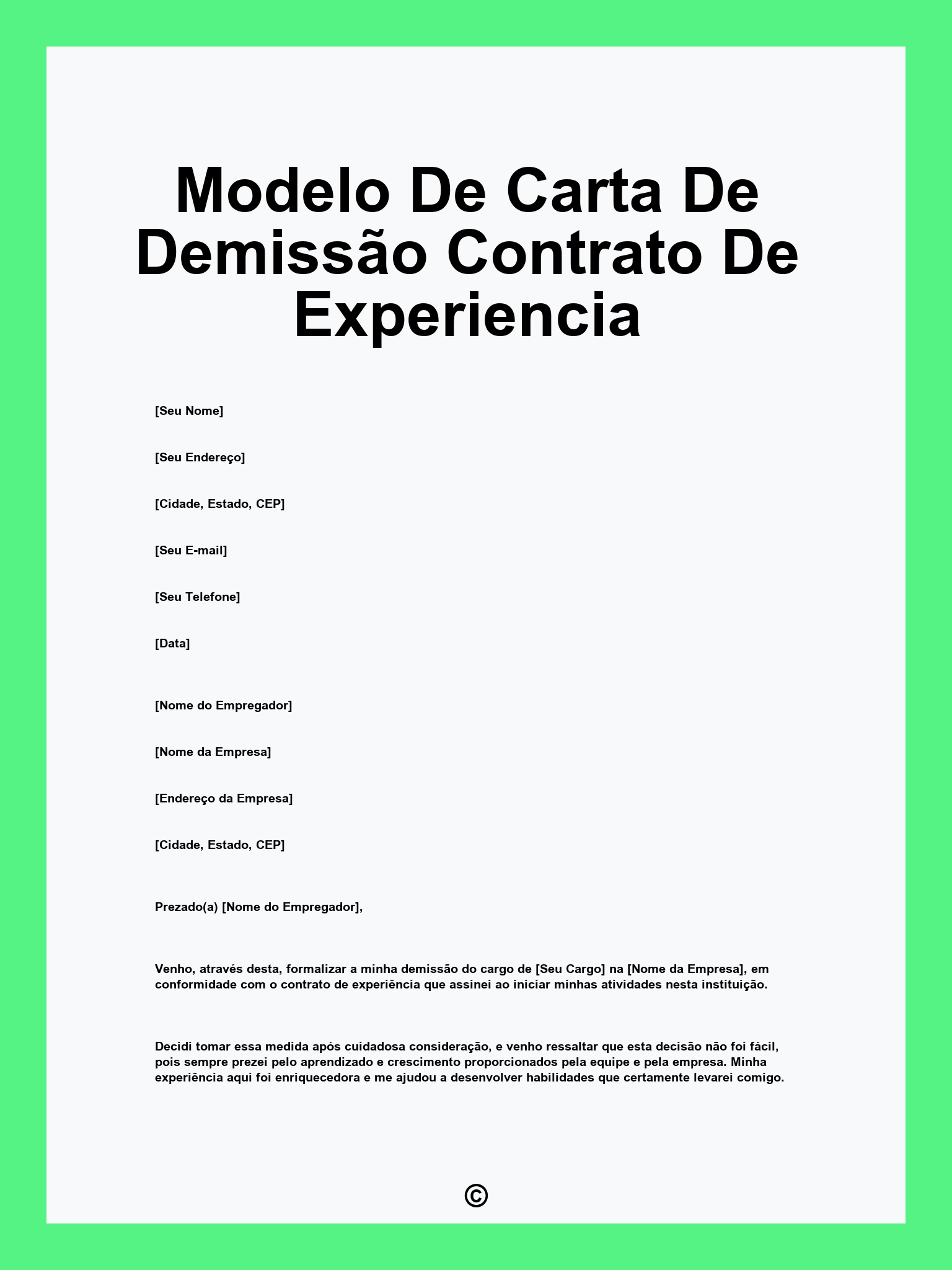 Modelo De Carta De Demissão Contrato De Experiencia