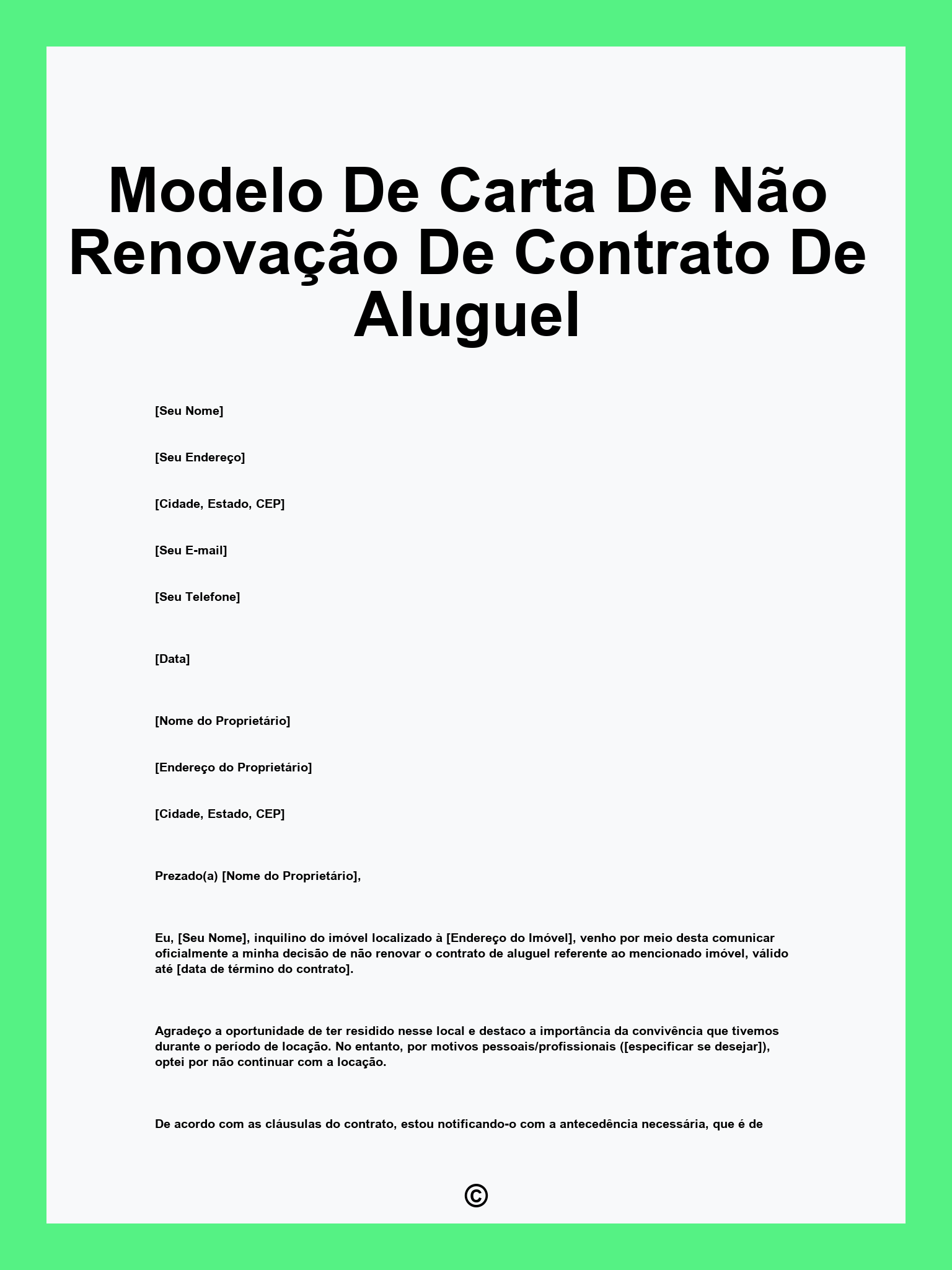 Modelo De Carta De Não Renovação De Contrato De Aluguel