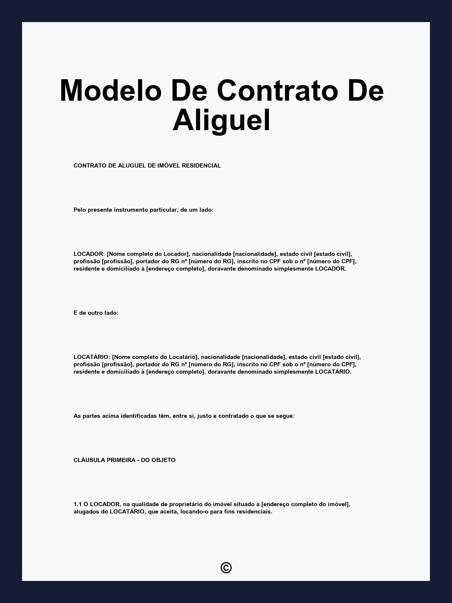 Modelo De Contrato De Aliguel