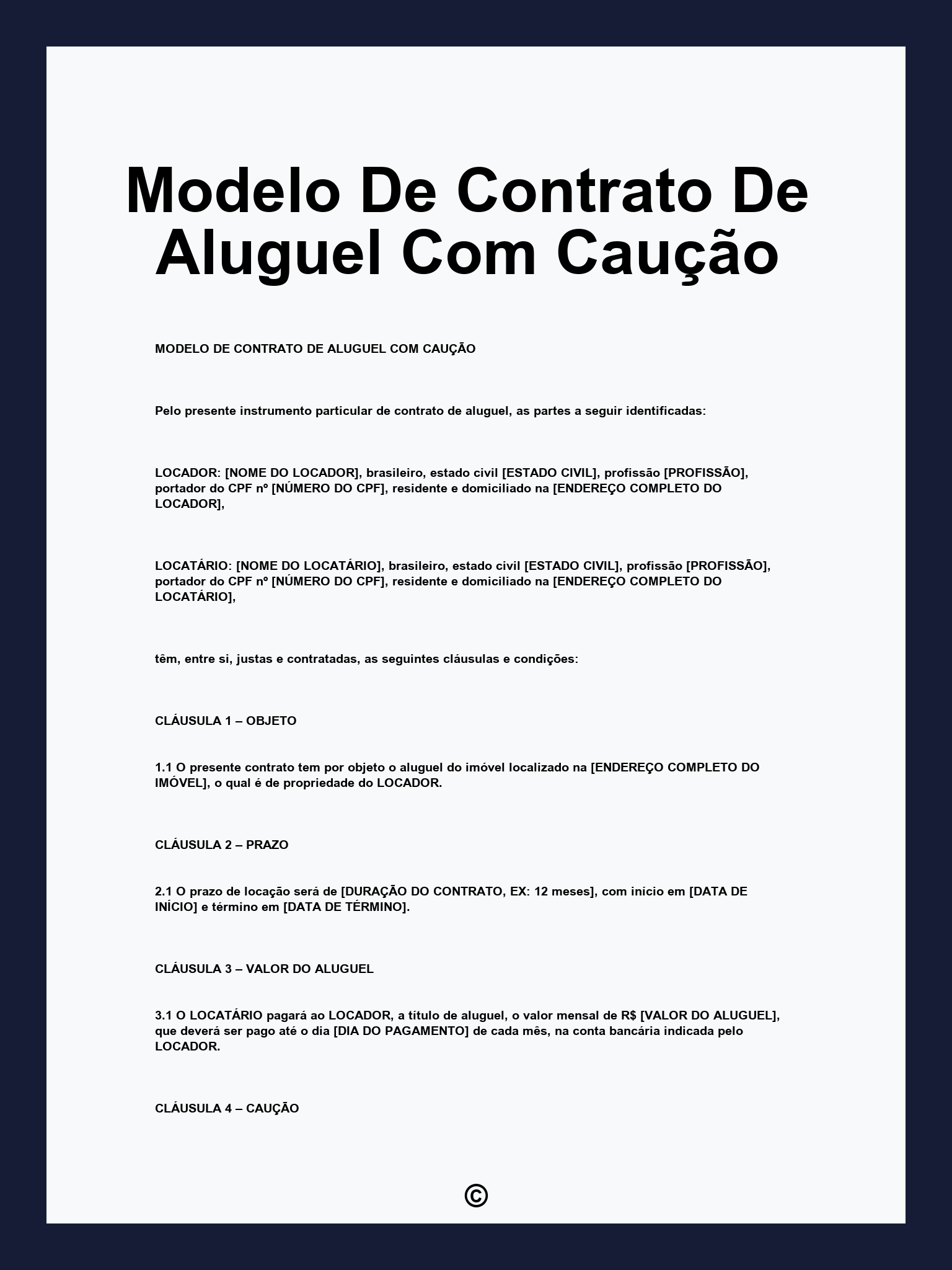 Modelo De Contrato De Aluguel Com Caução