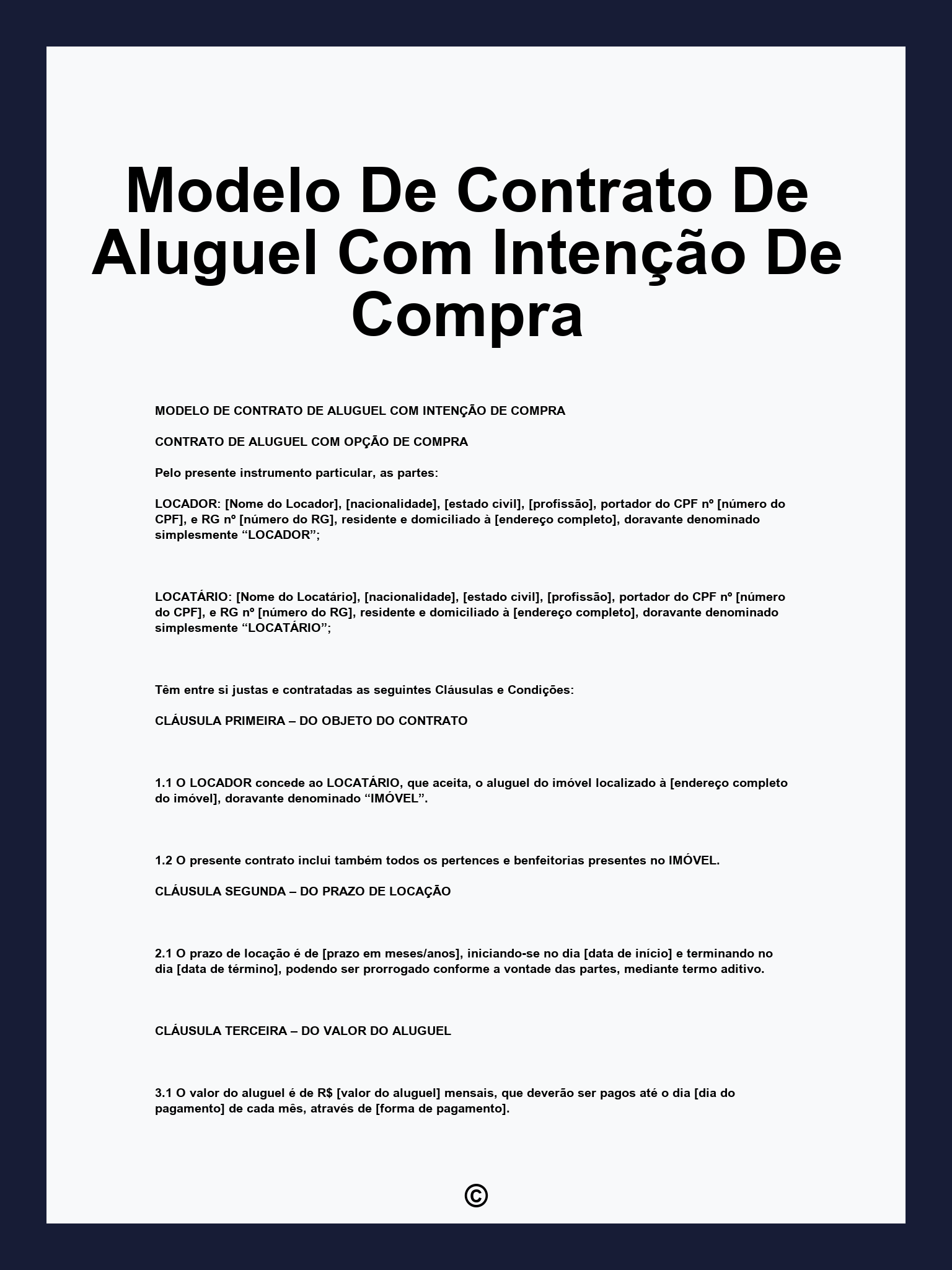 Modelo De Contrato De Aluguel Com Intenção De Compra