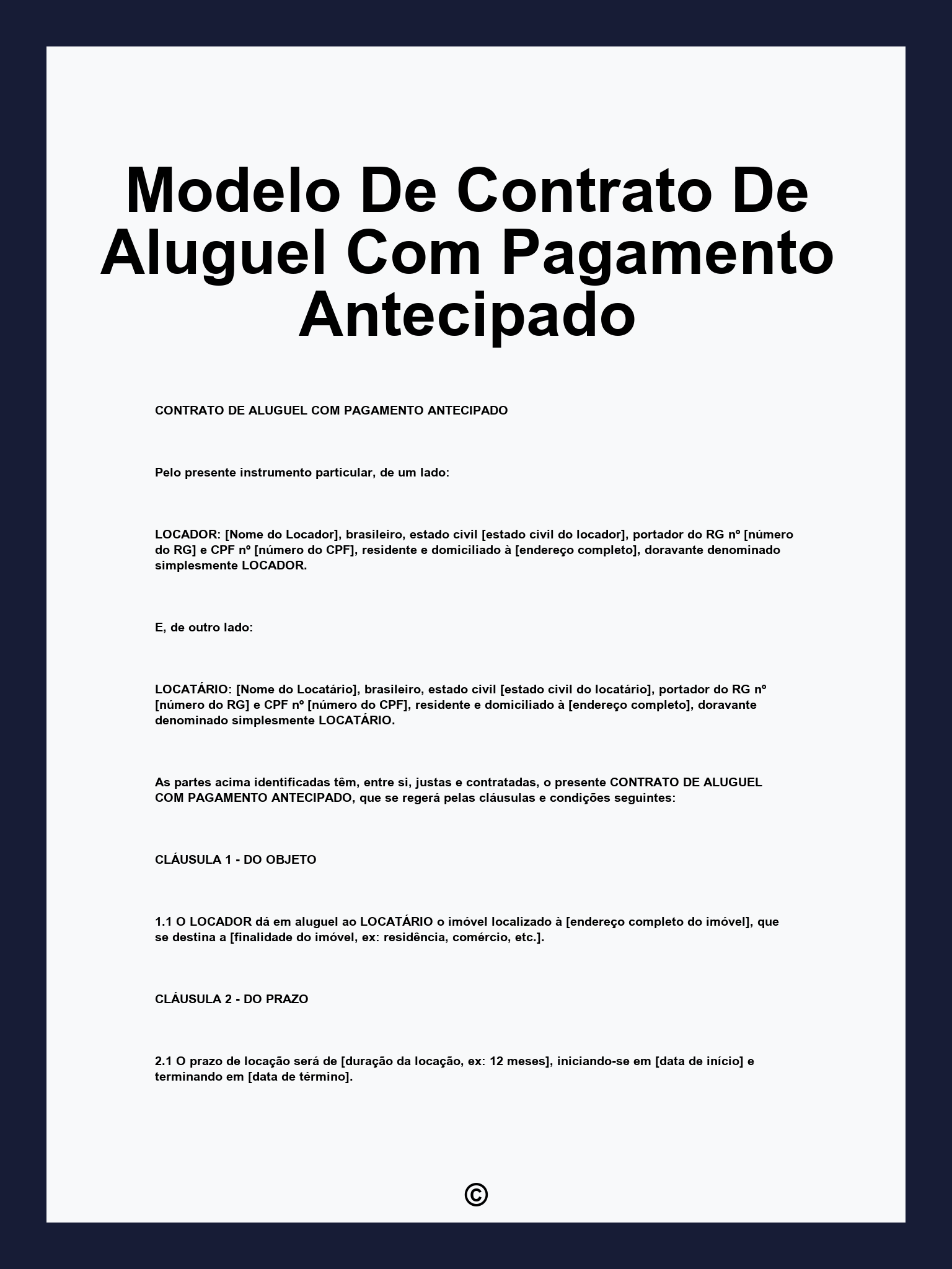 Modelo De Contrato De Aluguel Com Pagamento Antecipado