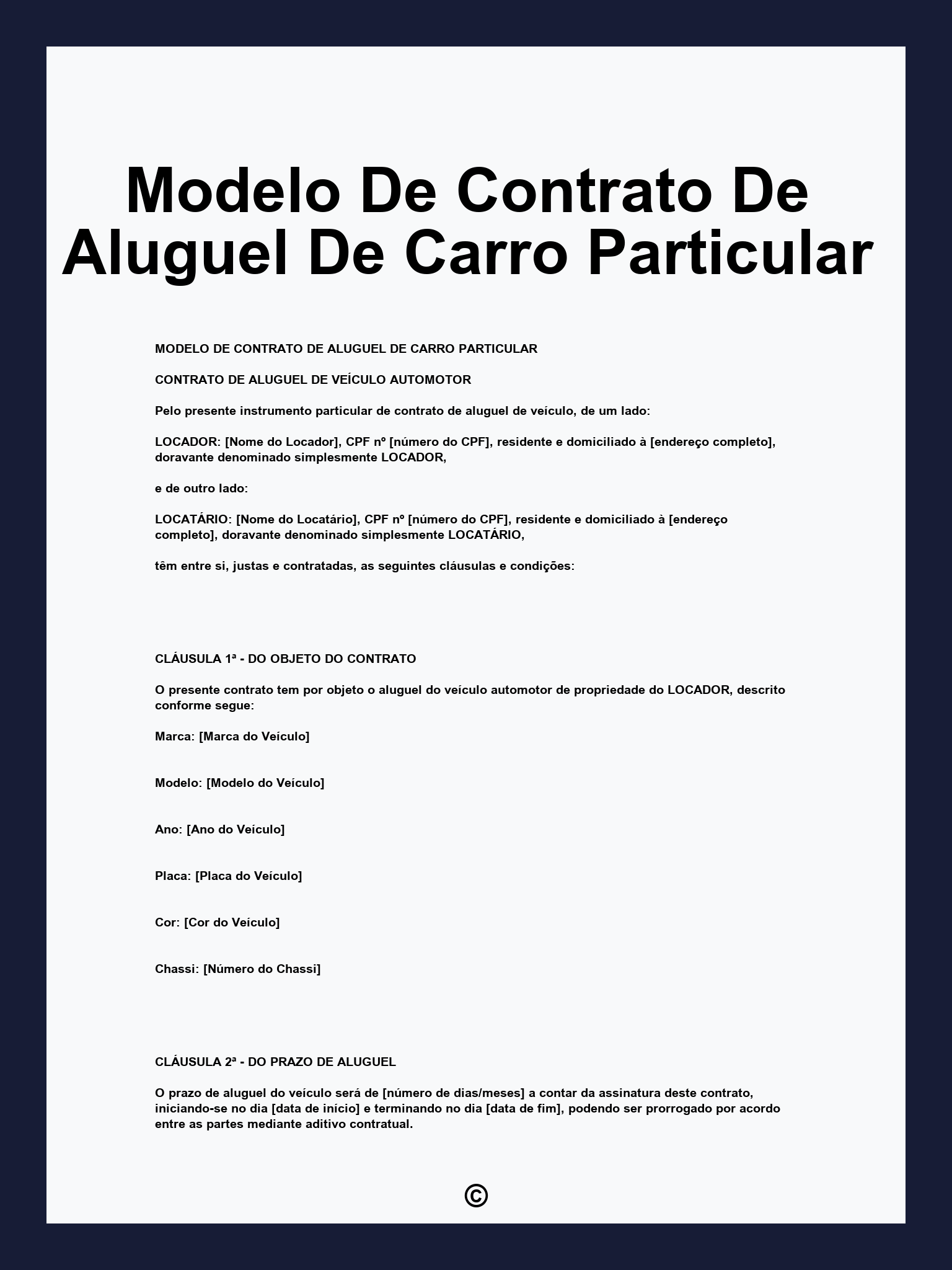 Modelo De Contrato De Aluguel De Carro Particular