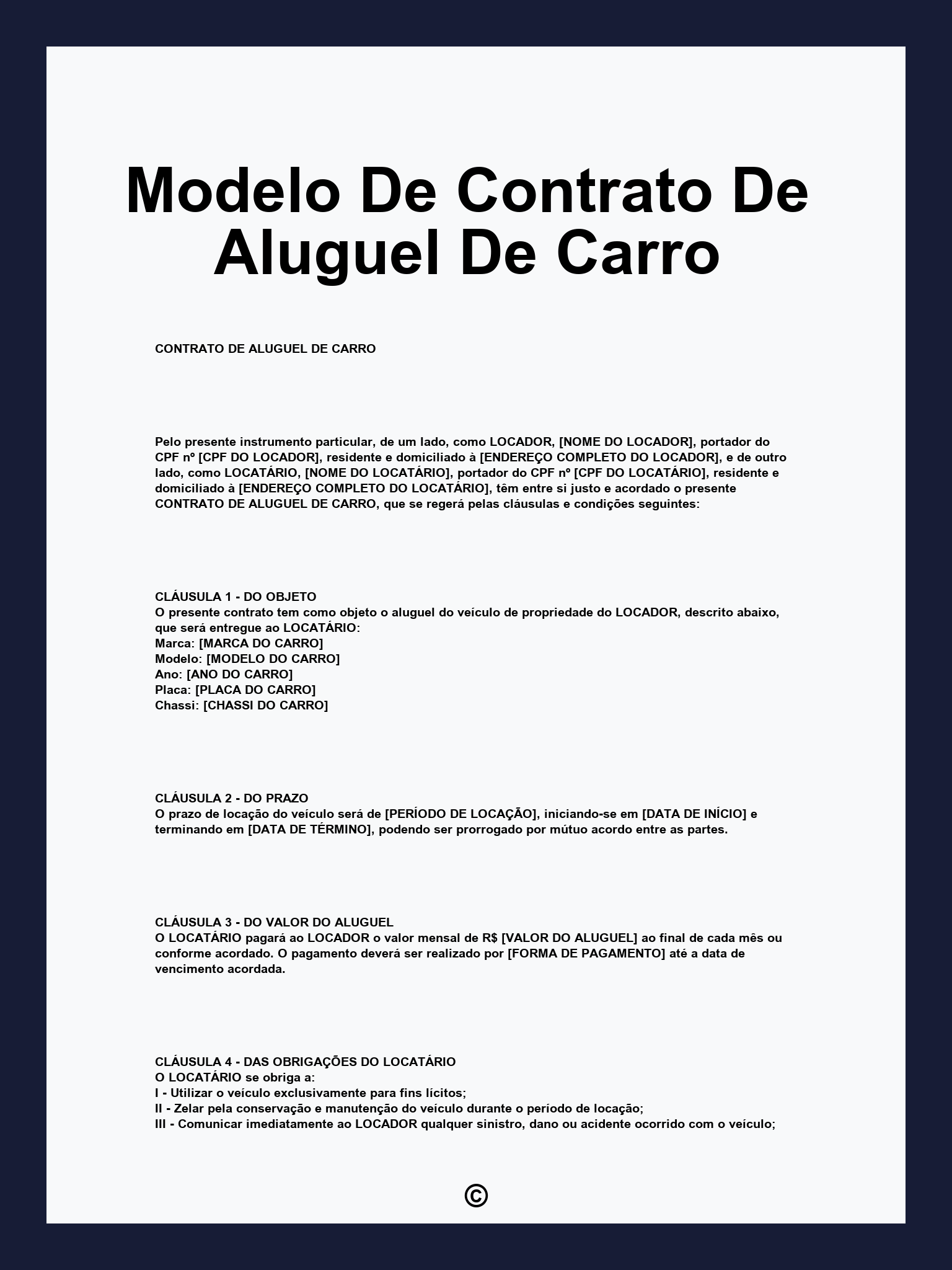 Modelo De Contrato De Aluguel De Carro