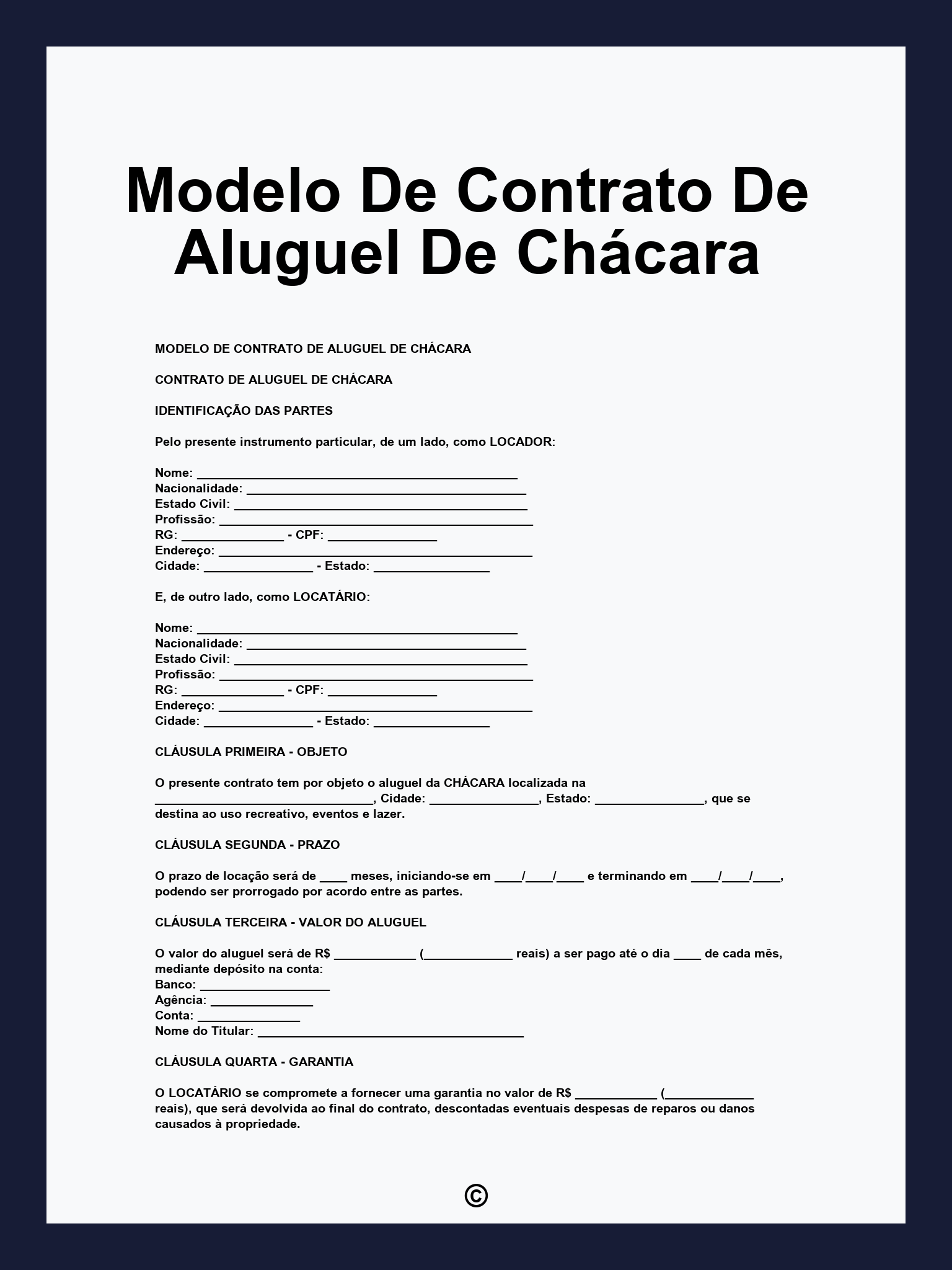 Modelo De Contrato De Aluguel De Chácara