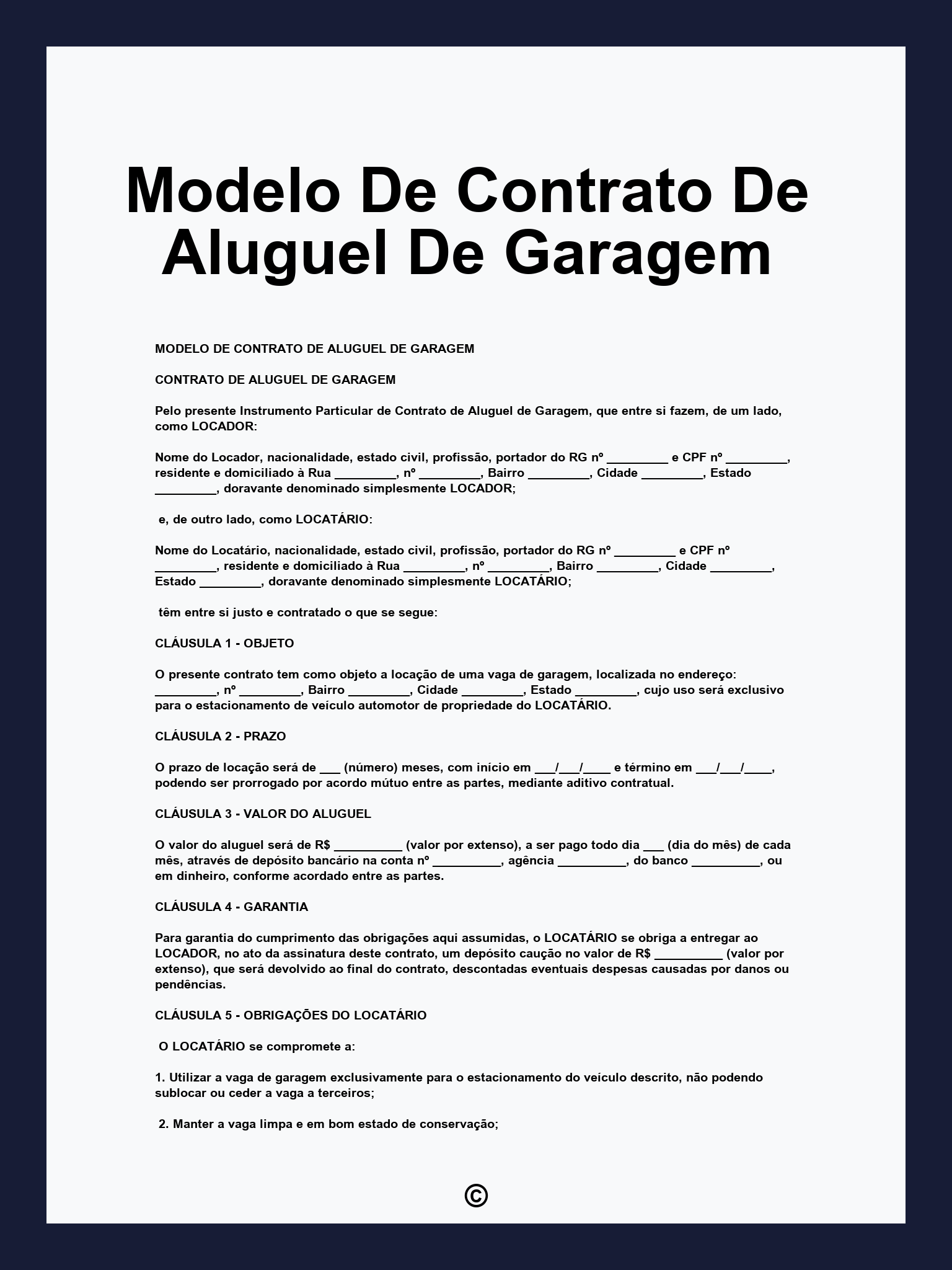 Modelo De Contrato De Aluguel De Garagem