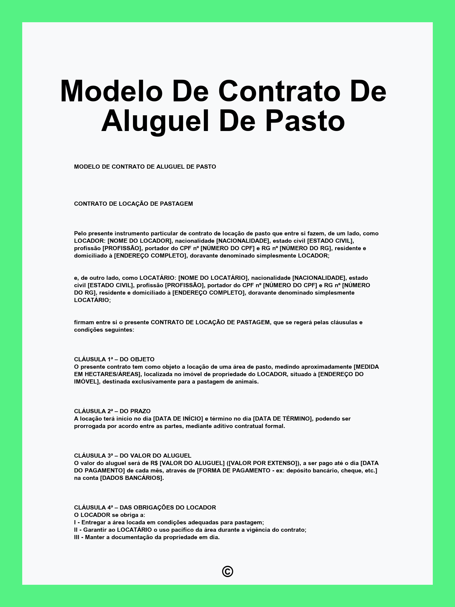 Modelo De Contrato De Aluguel De Pasto