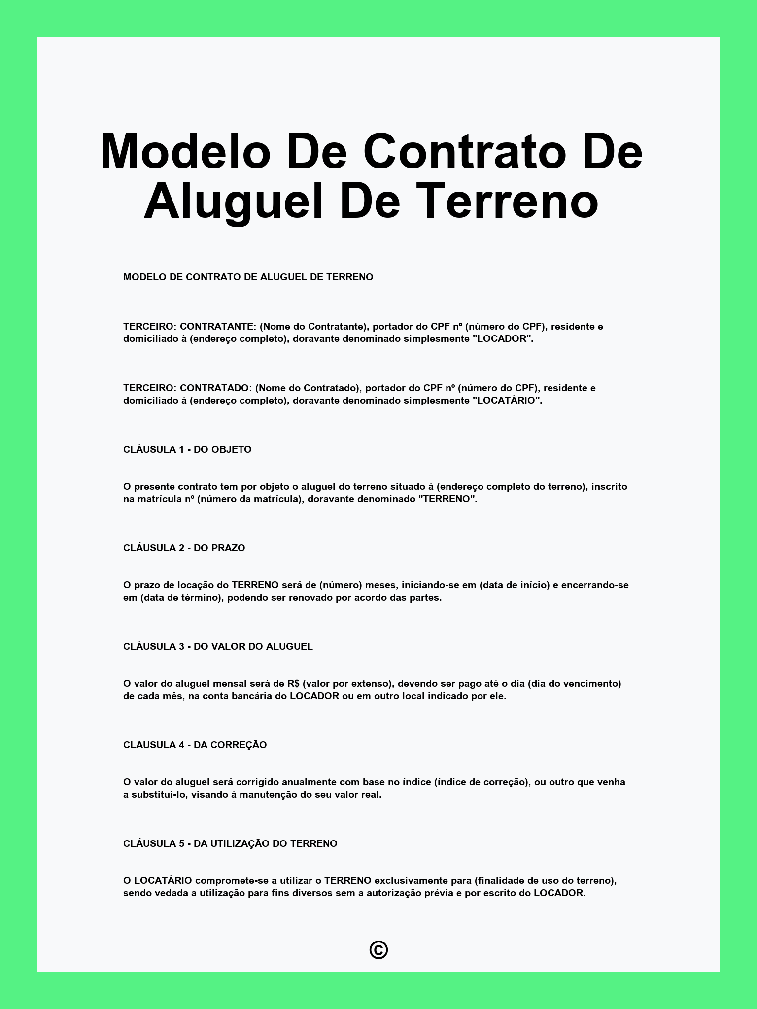 Modelo De Contrato De Aluguel De Terreno