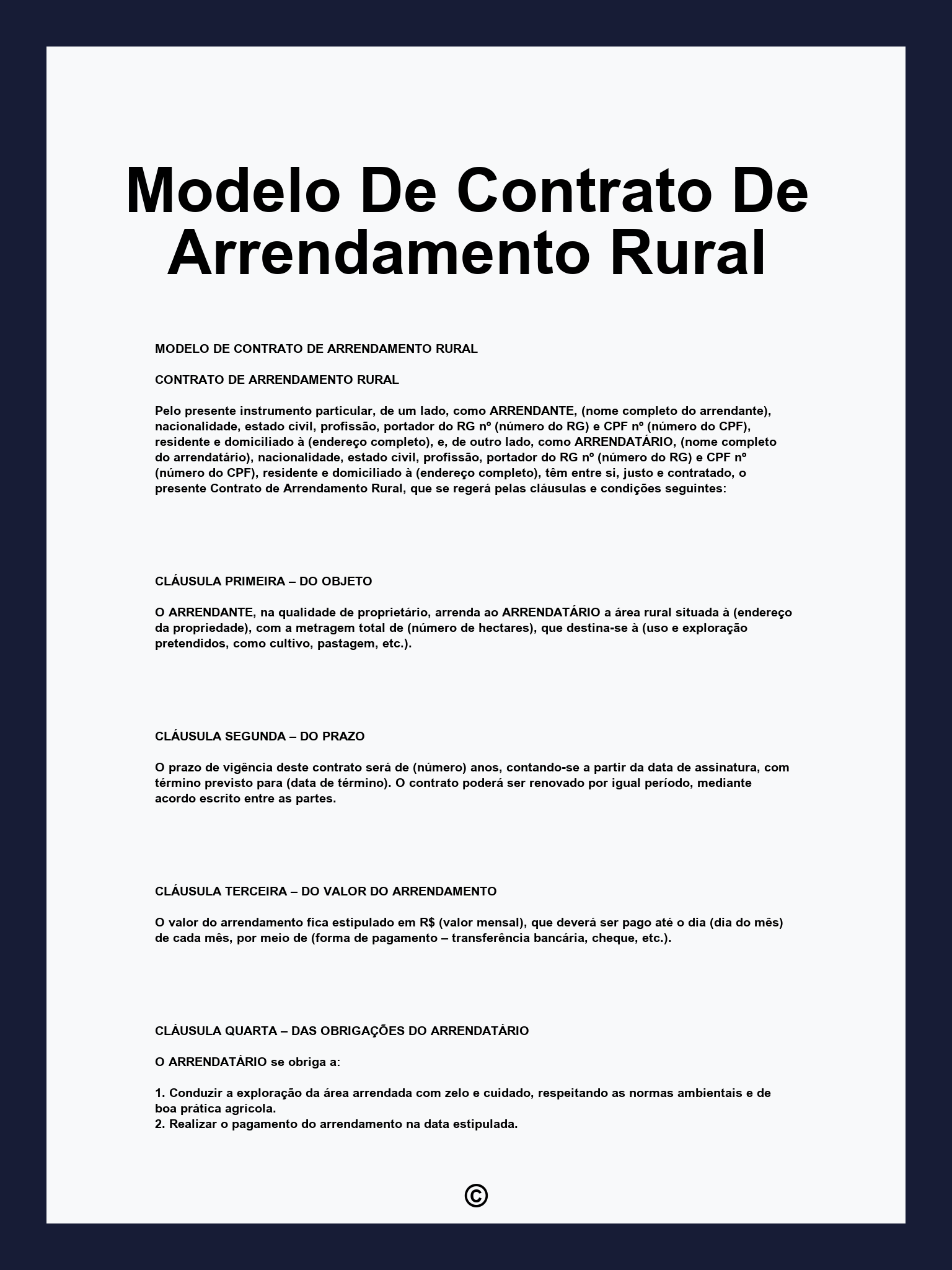 Modelo De Contrato De Arrendamento Rural
