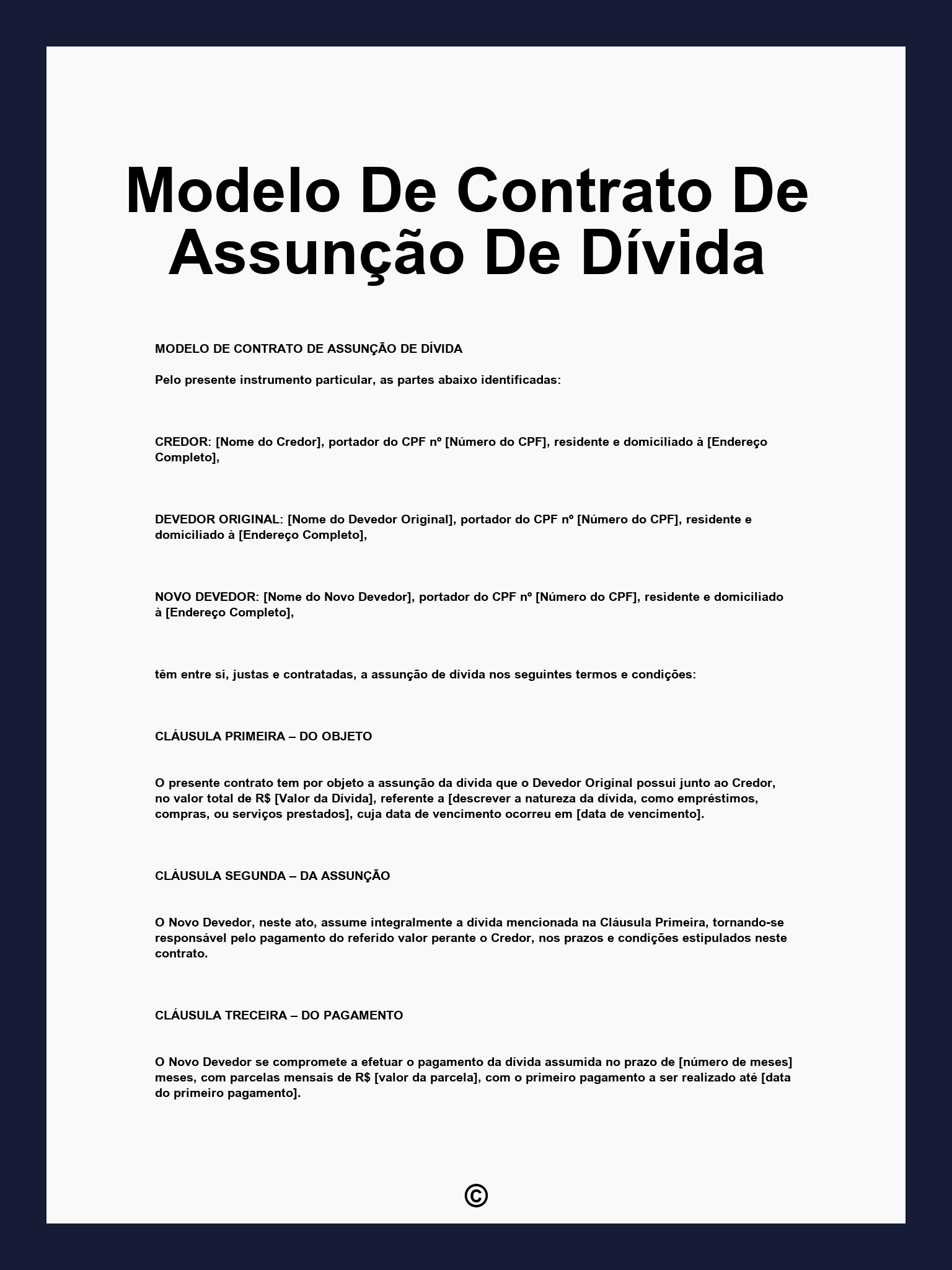 Modelo De Contrato De Assunção De Dívida