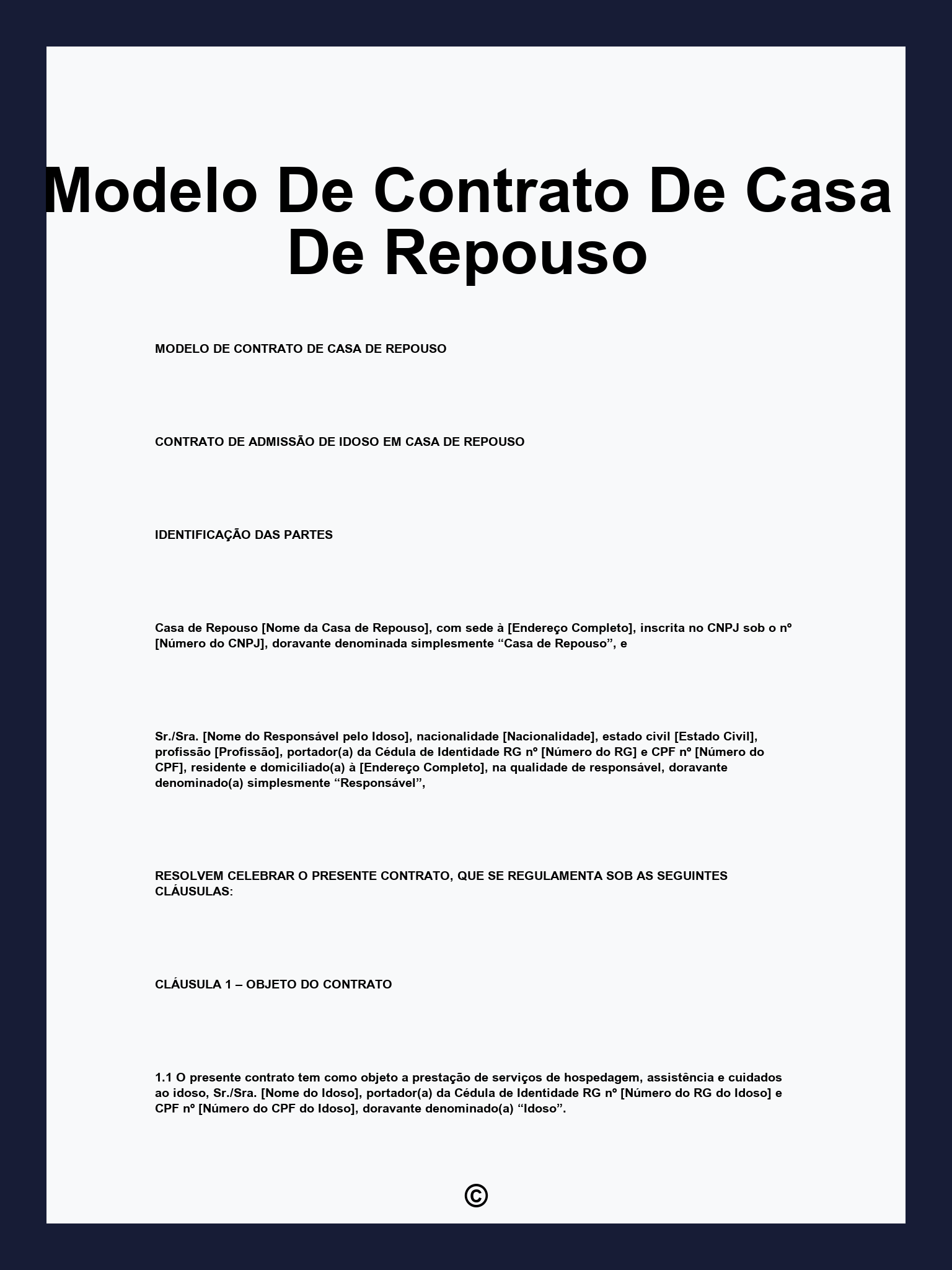 Modelo De Contrato De Casa De Repouso