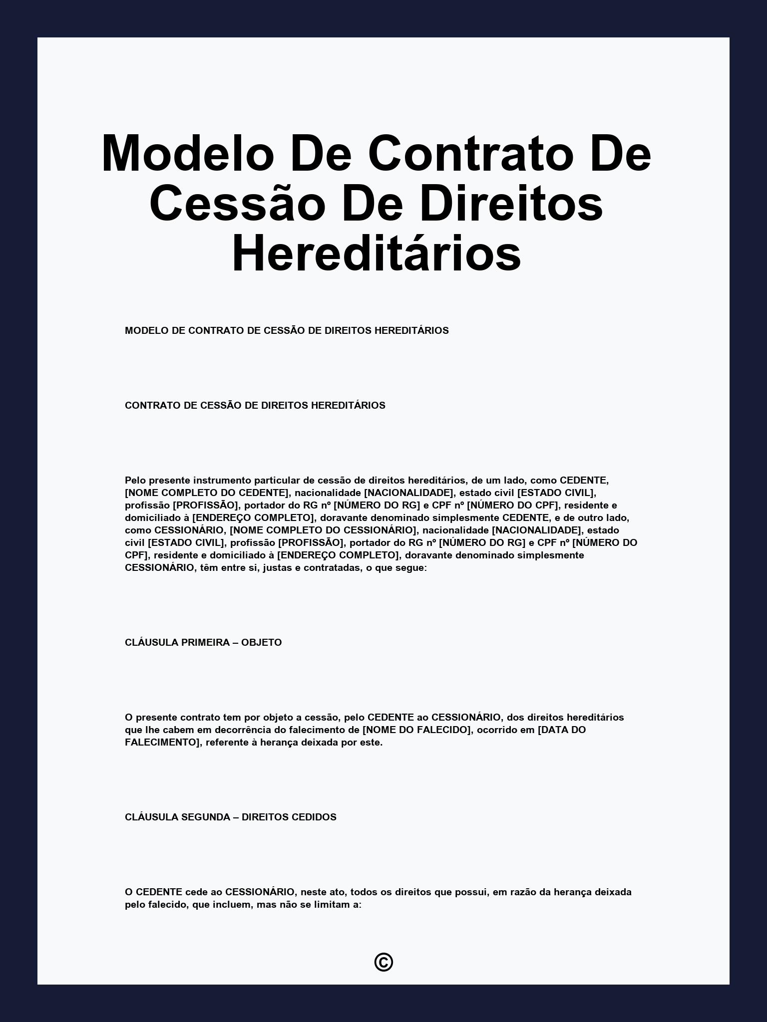 Modelo De Contrato De Cessão De Direitos Hereditários