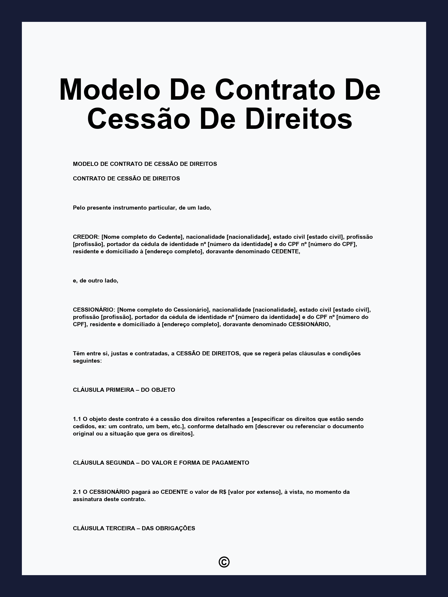 Modelo De Contrato De Cessão De Direitos