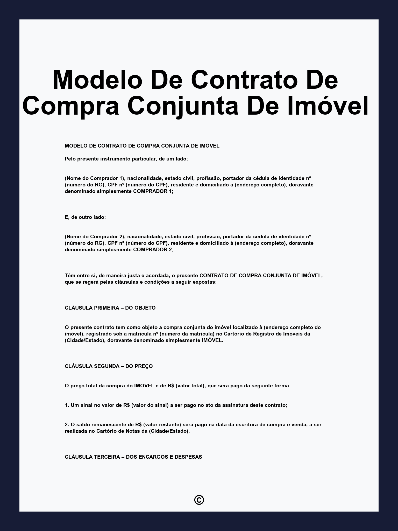 Modelo De Contrato De Compra Conjunta De Imóvel