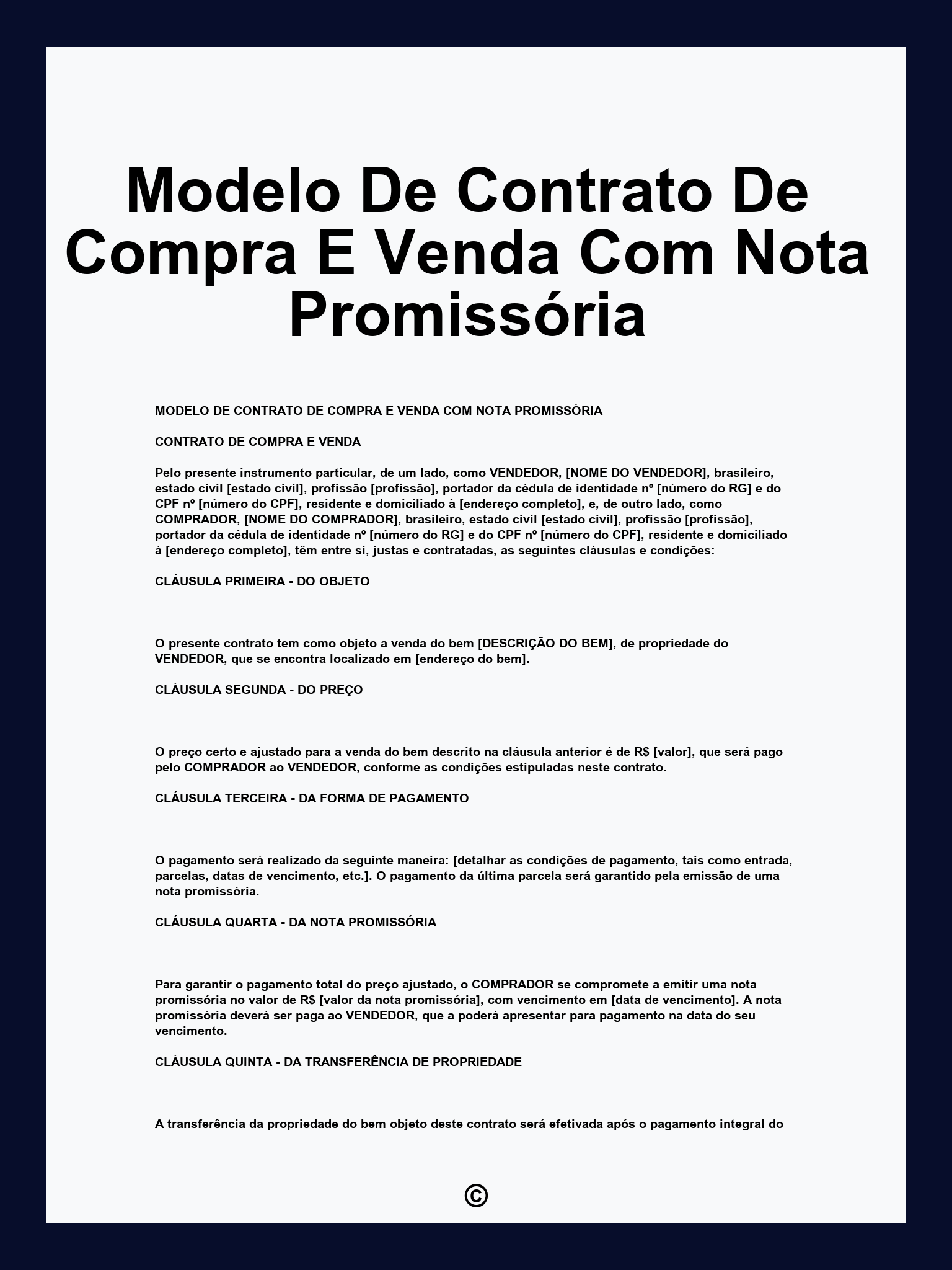 Modelo De Contrato De Compra E Venda Com Nota Promissória