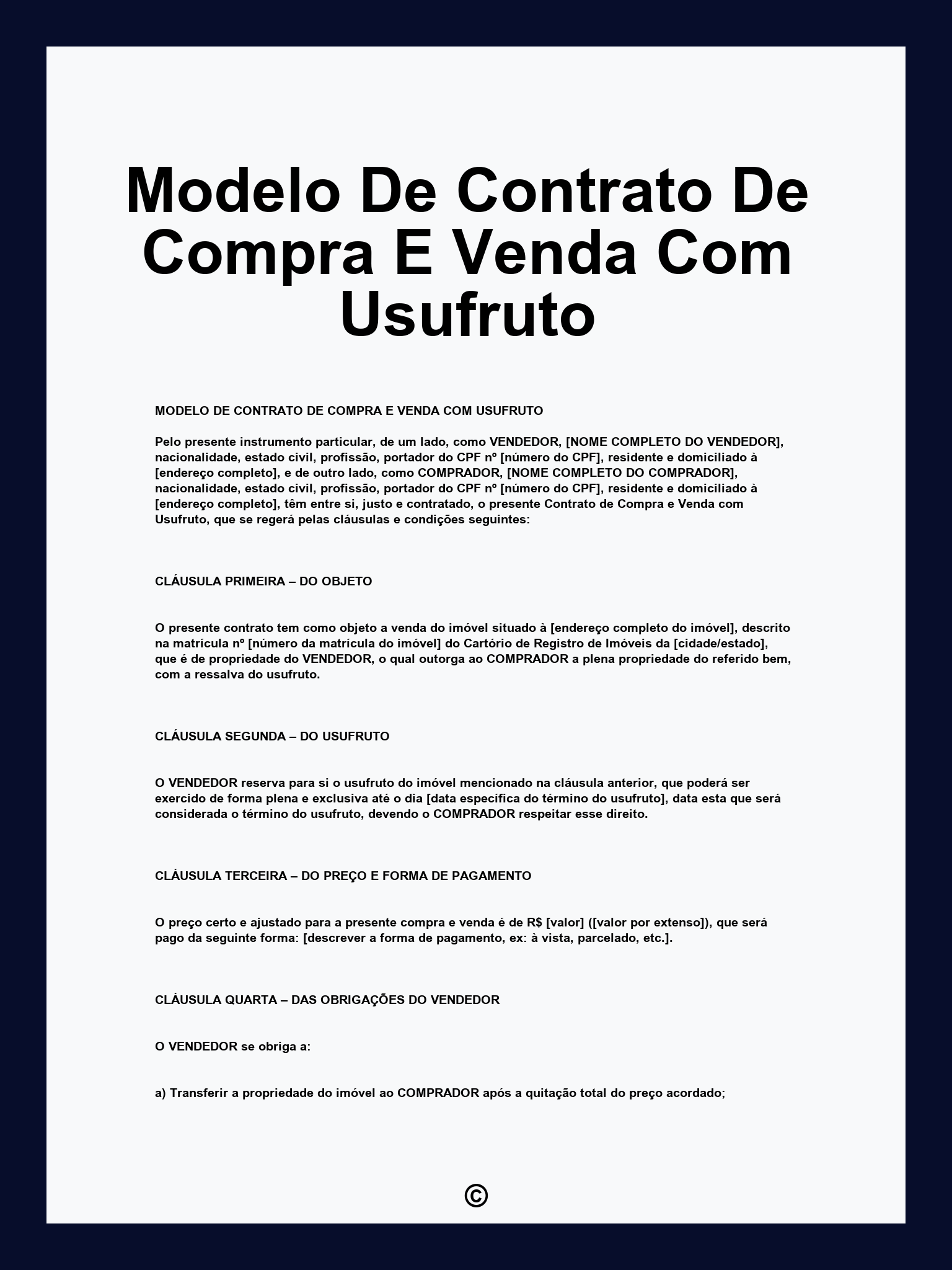 Modelo De Contrato De Compra E Venda Com Usufruto