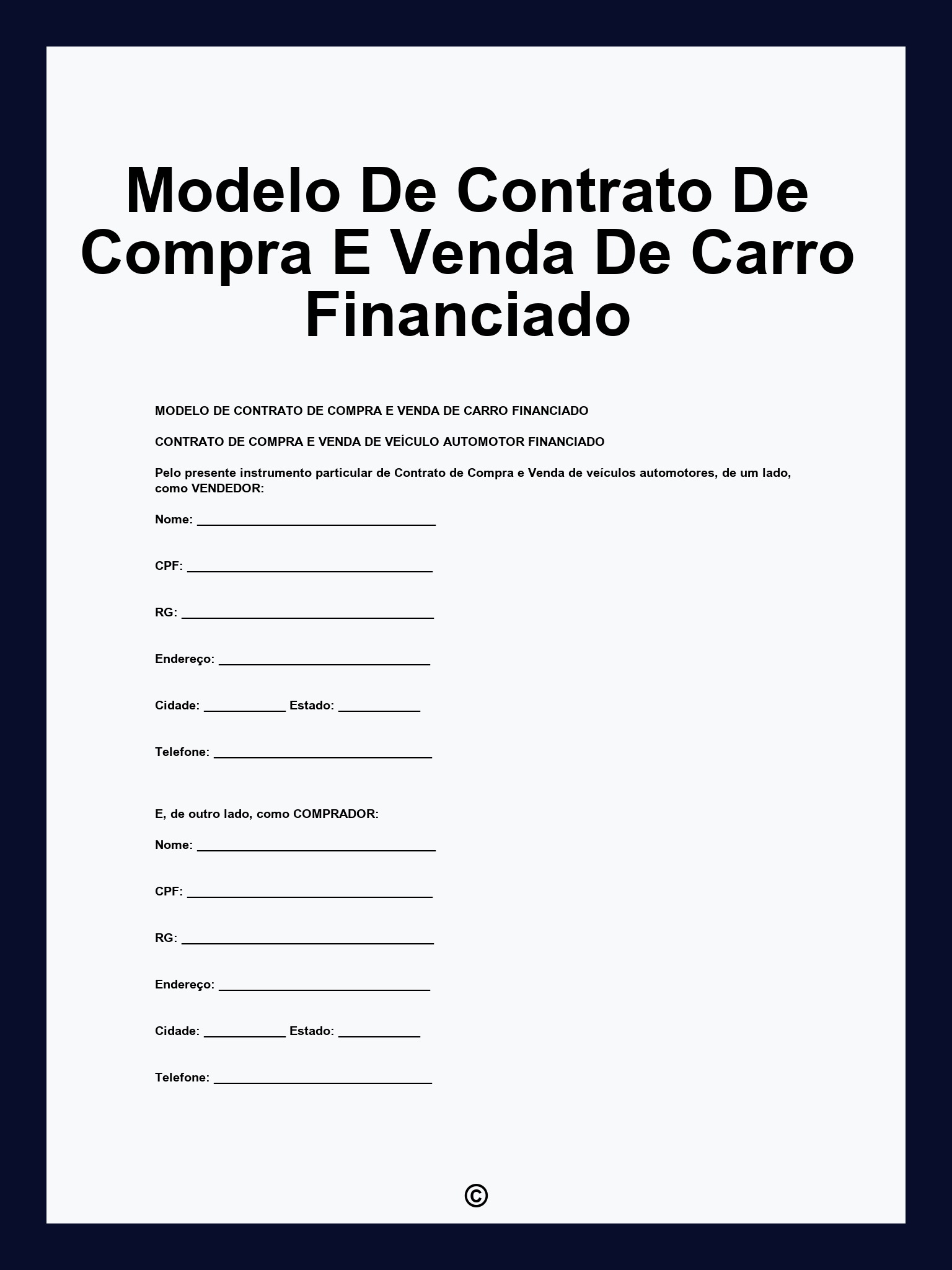 Modelo De Contrato De Compra E Venda De Carro Financiado