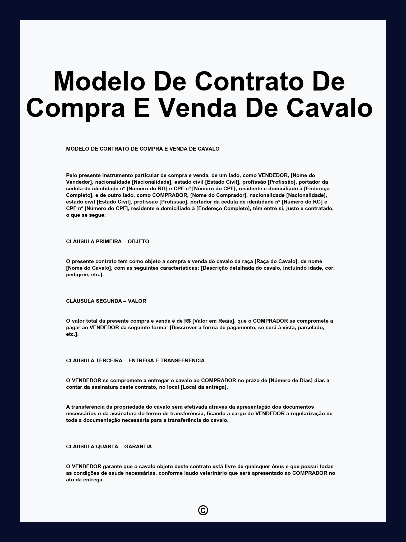 Modelo De Contrato De Compra E Venda De Cavalo