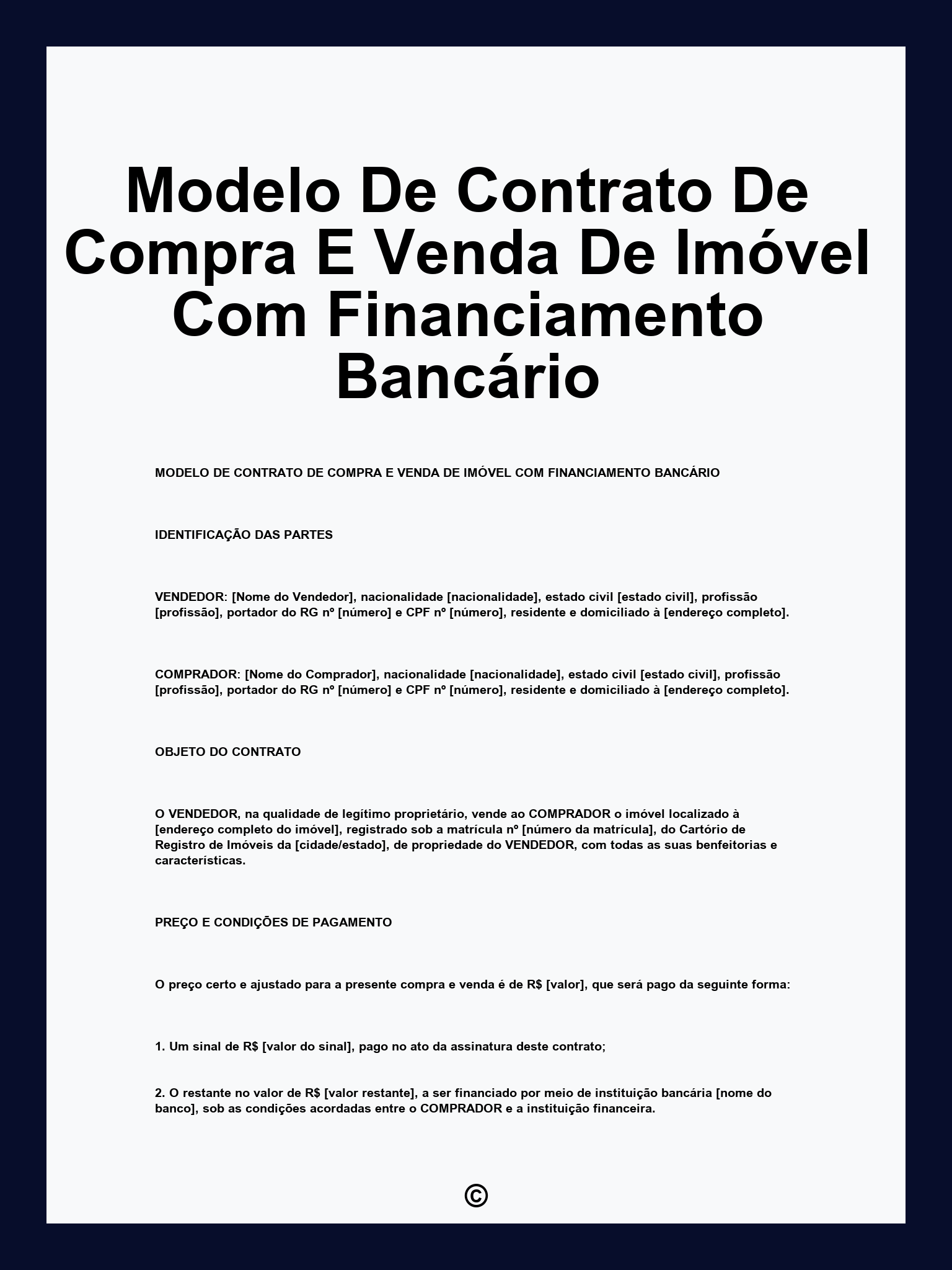 Modelo De Contrato De Compra E Venda De Imóvel Com Financiamento Bancário