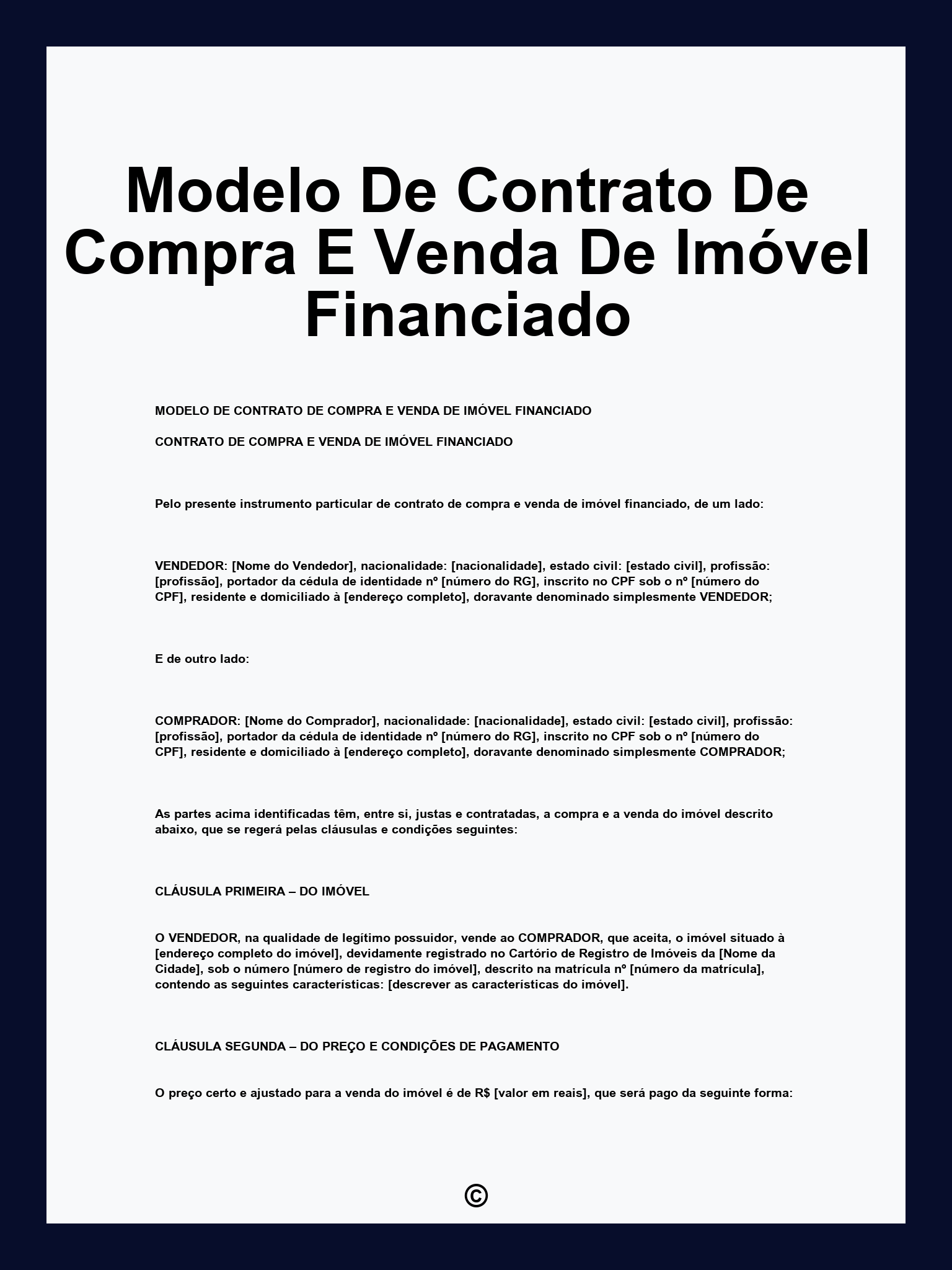 Modelo De Contrato De Compra E Venda De Imóvel Financiado