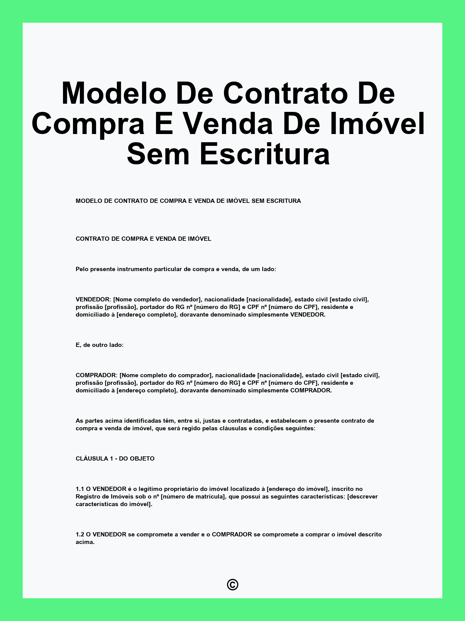 Modelo De Contrato De Compra E Venda De Imóvel Sem Escritura
