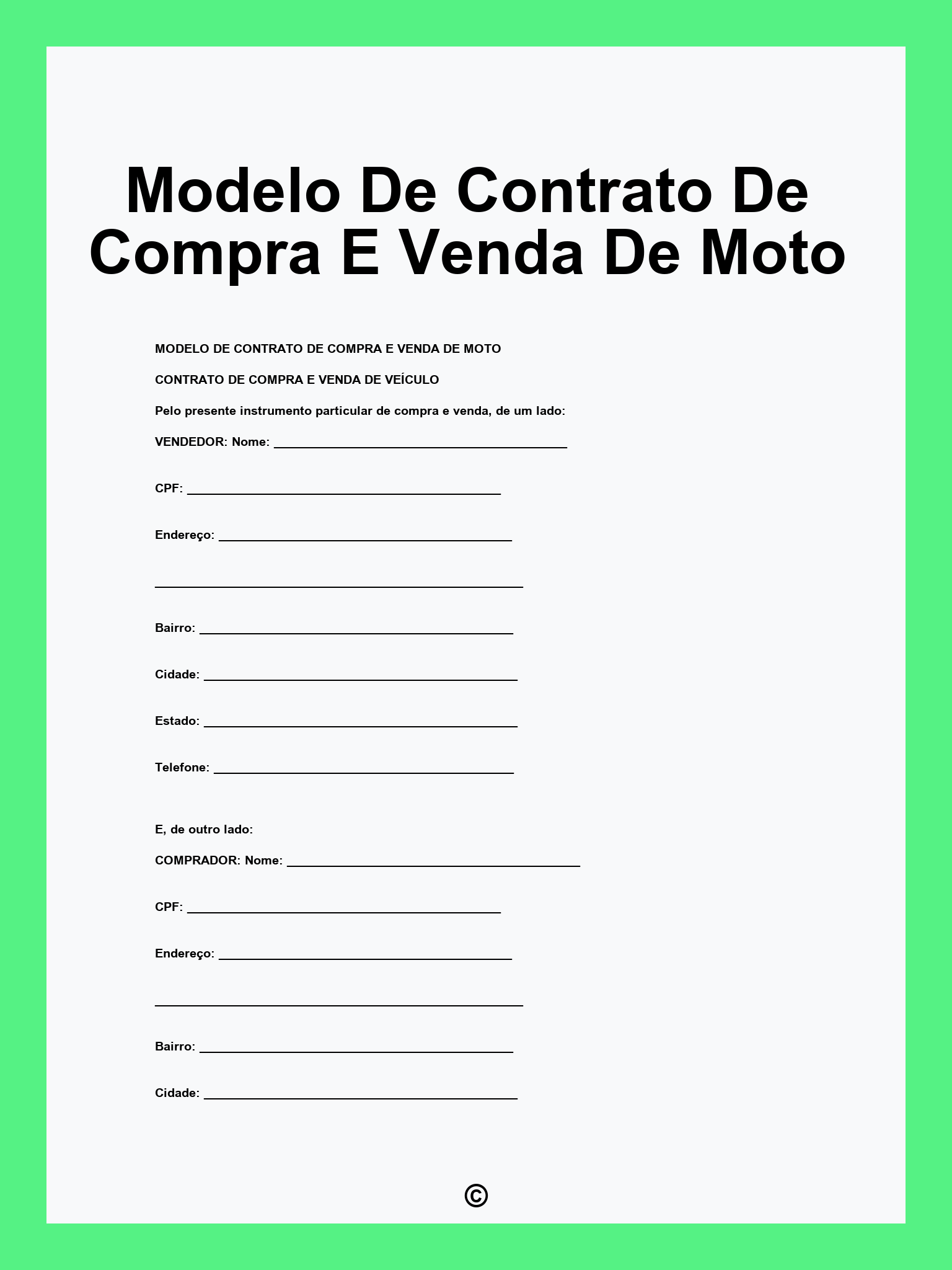 Modelo De Contrato De Compra E Venda De Moto