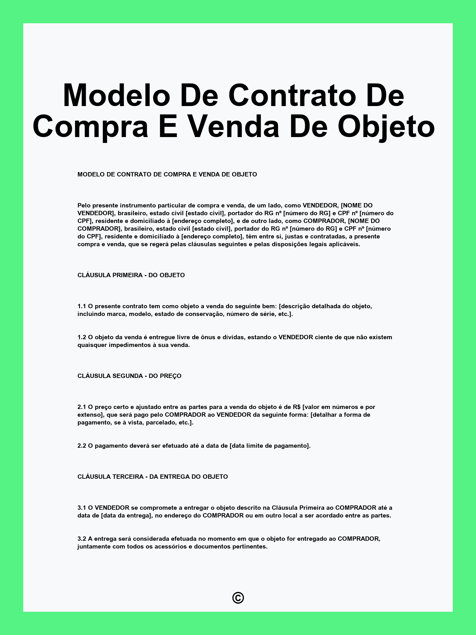 Modelo De Contrato De Compra E Venda De Objeto