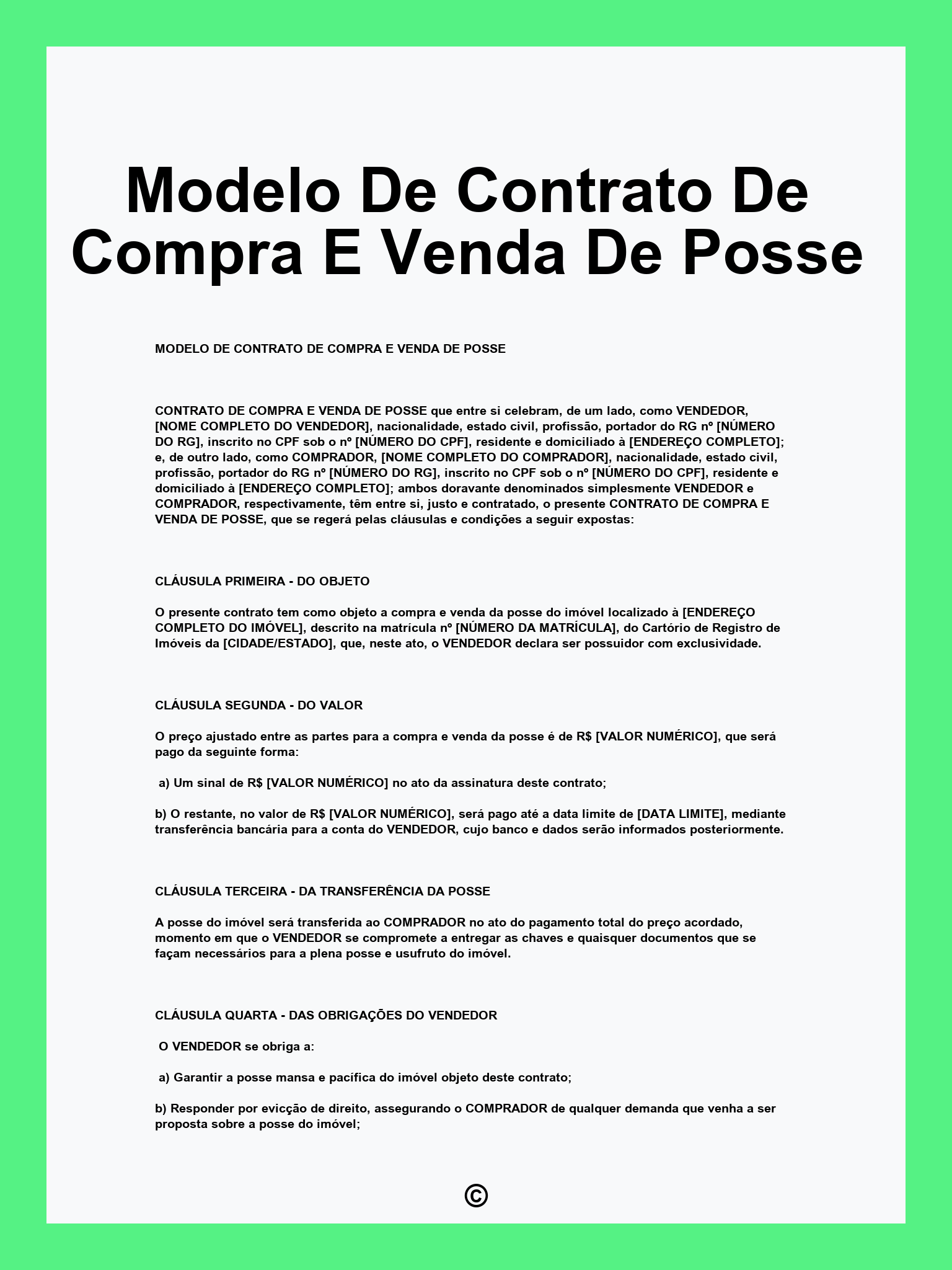 Modelo De Contrato De Compra E Venda De Posse