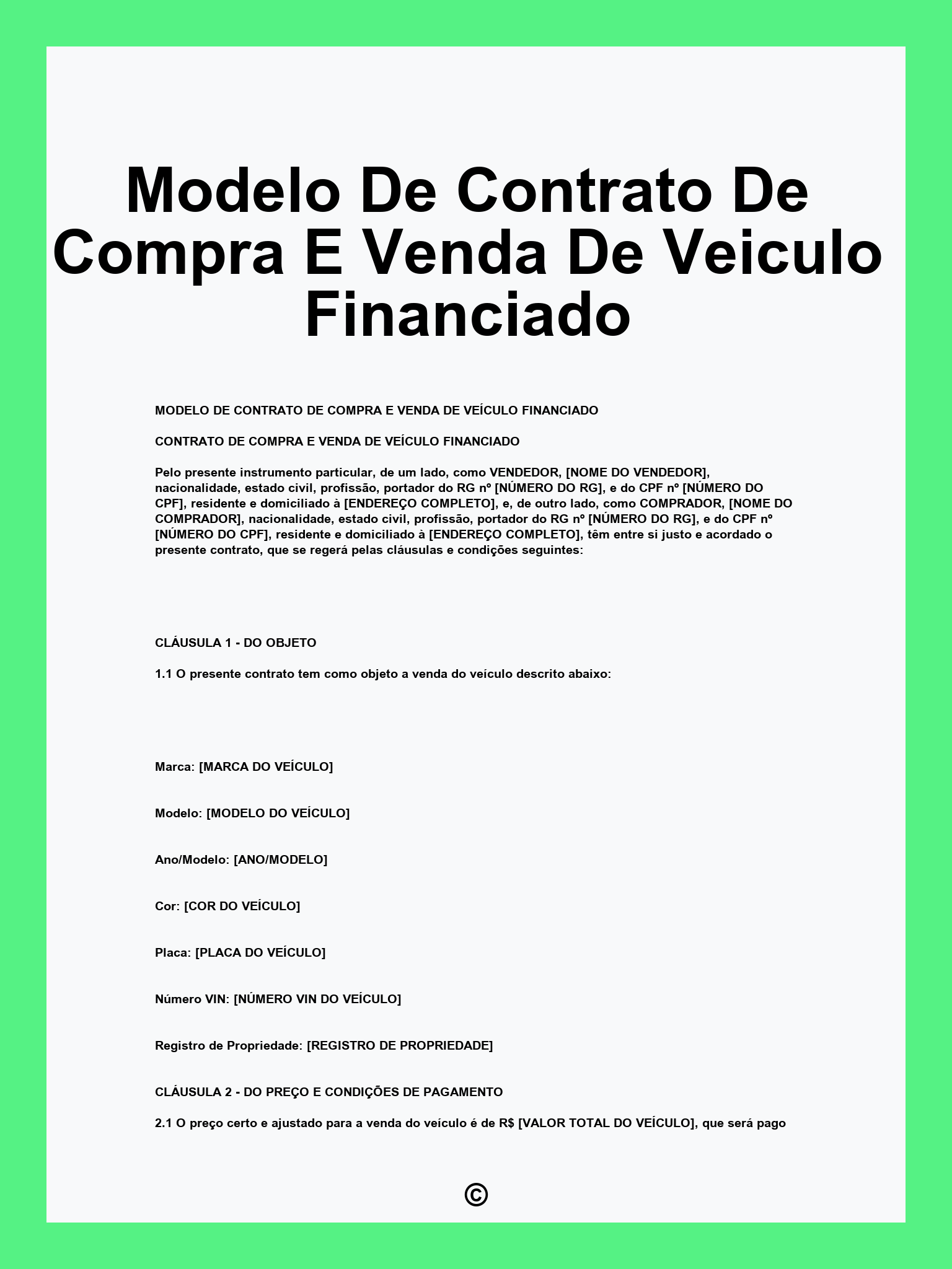 Modelo De Contrato De Compra E Venda De Veiculo Financiado