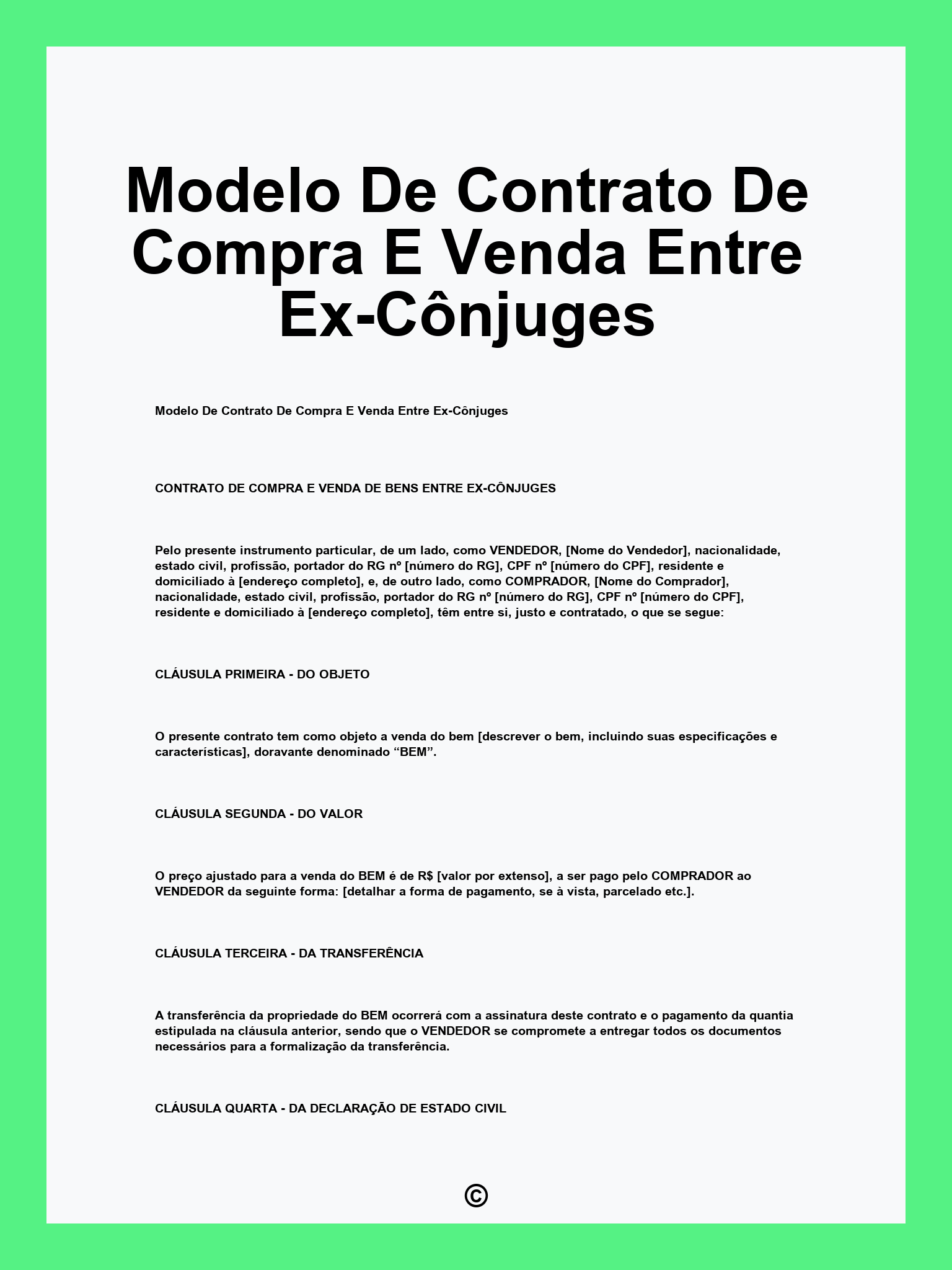Modelo De Contrato De Compra E Venda Entre Ex-Cônjuges