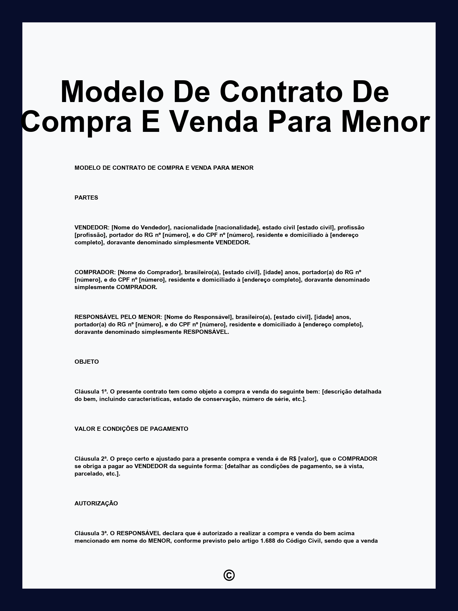 Modelo De Contrato De Compra E Venda Para Menor