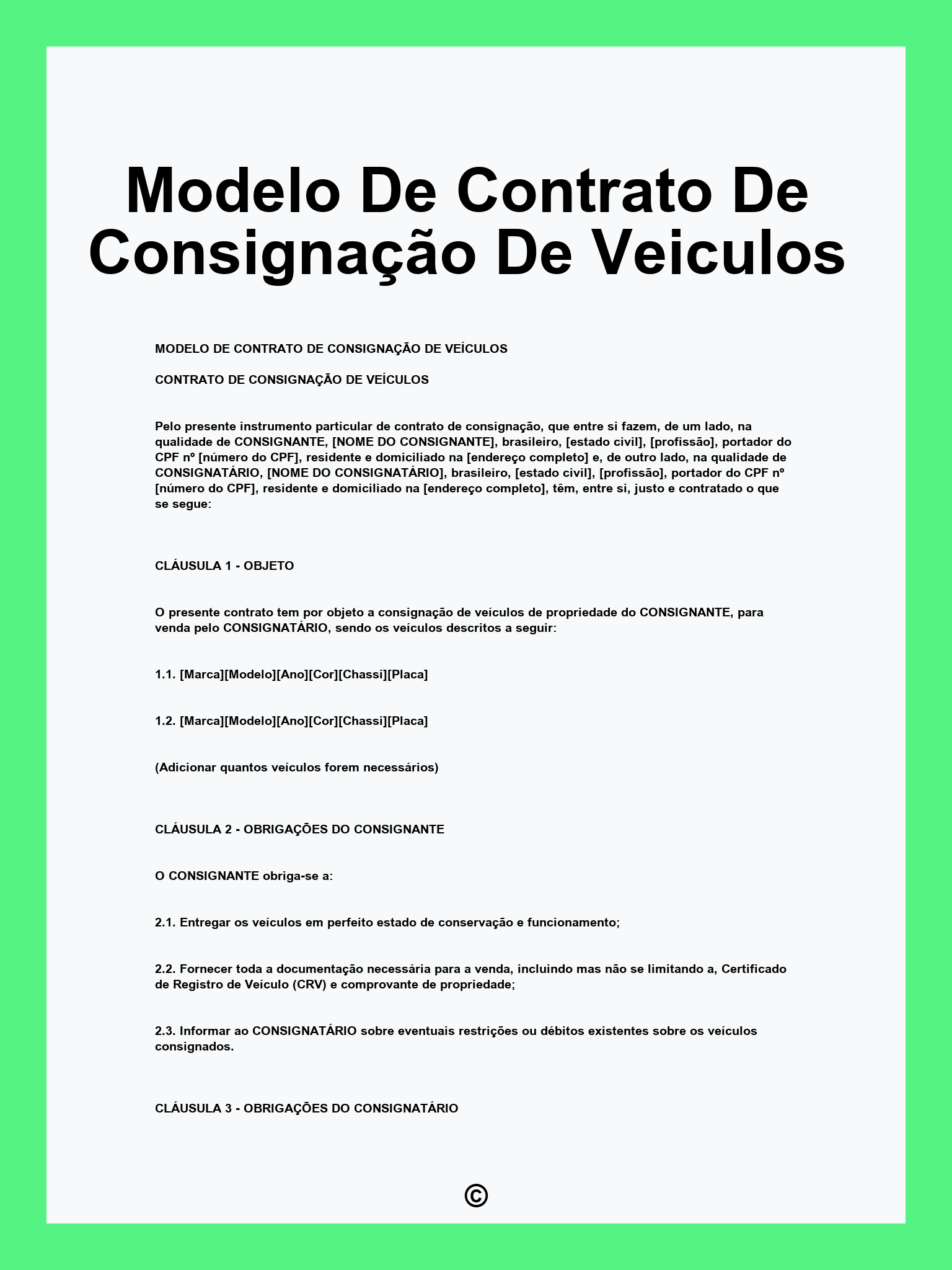 Modelo De Contrato De Consignação De Veiculos