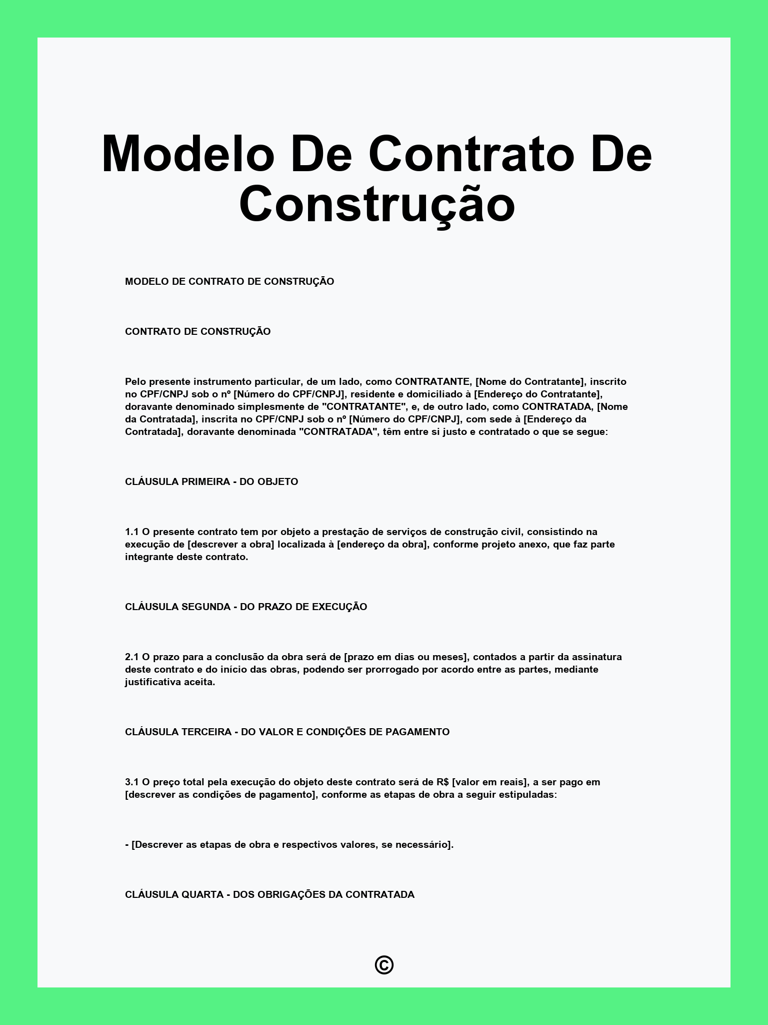 Modelo De Contrato De Construção