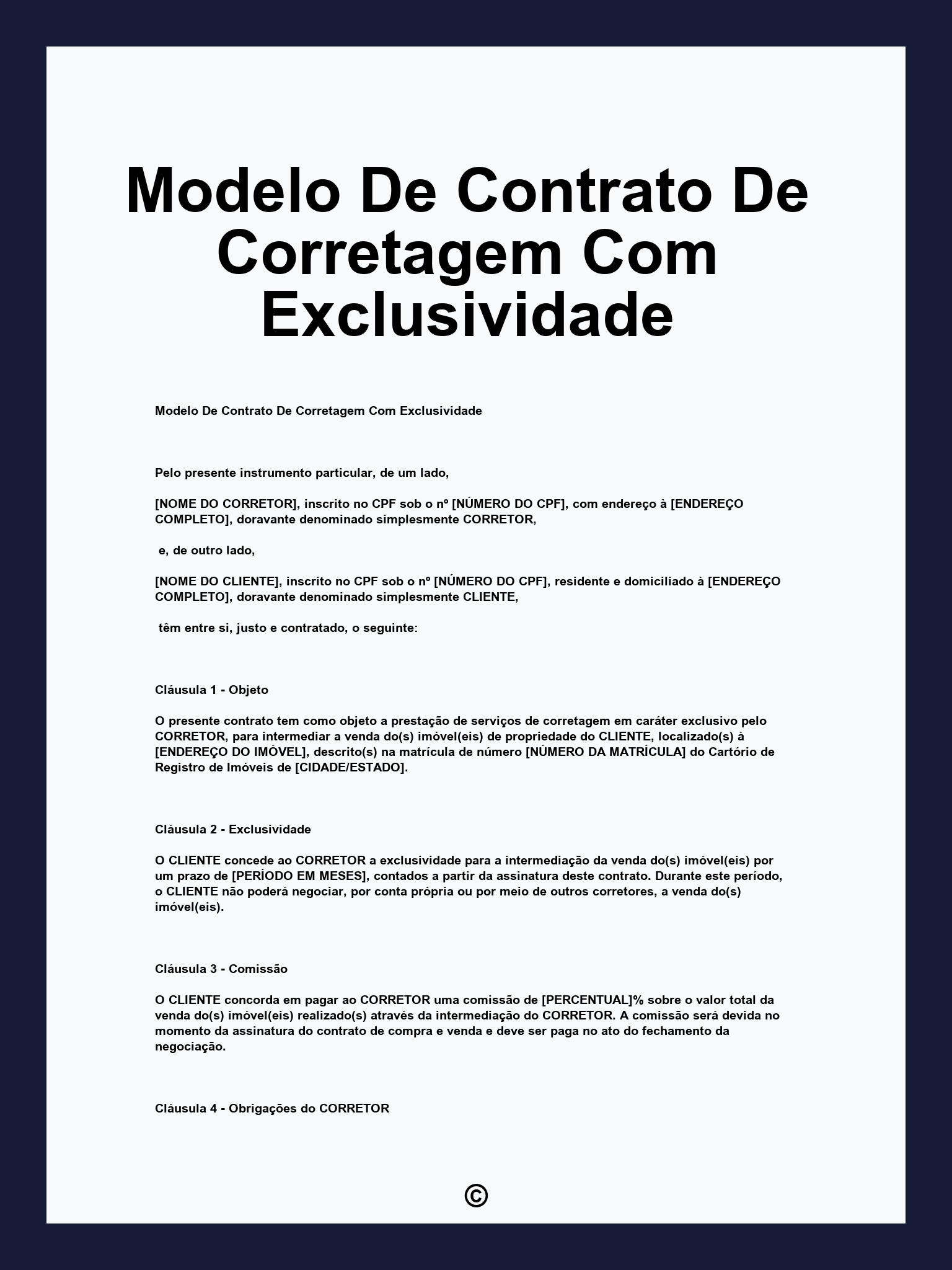 Modelo De Contrato De Corretagem Com Exclusividade