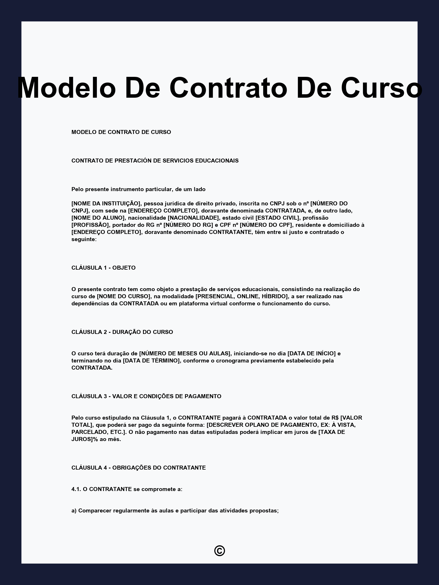 Modelo De Contrato De Curso