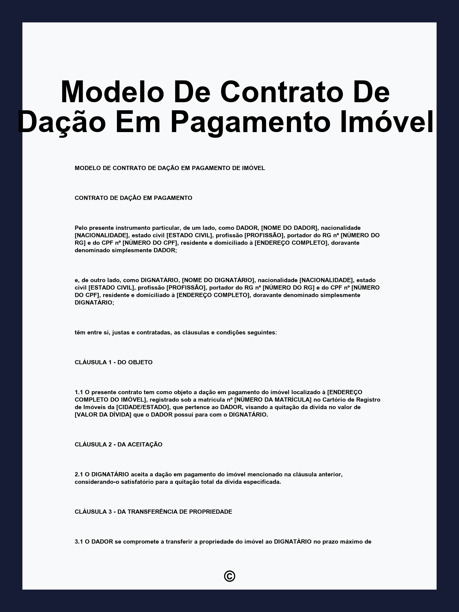 Modelo De Contrato De Dação Em Pagamento Imóvel