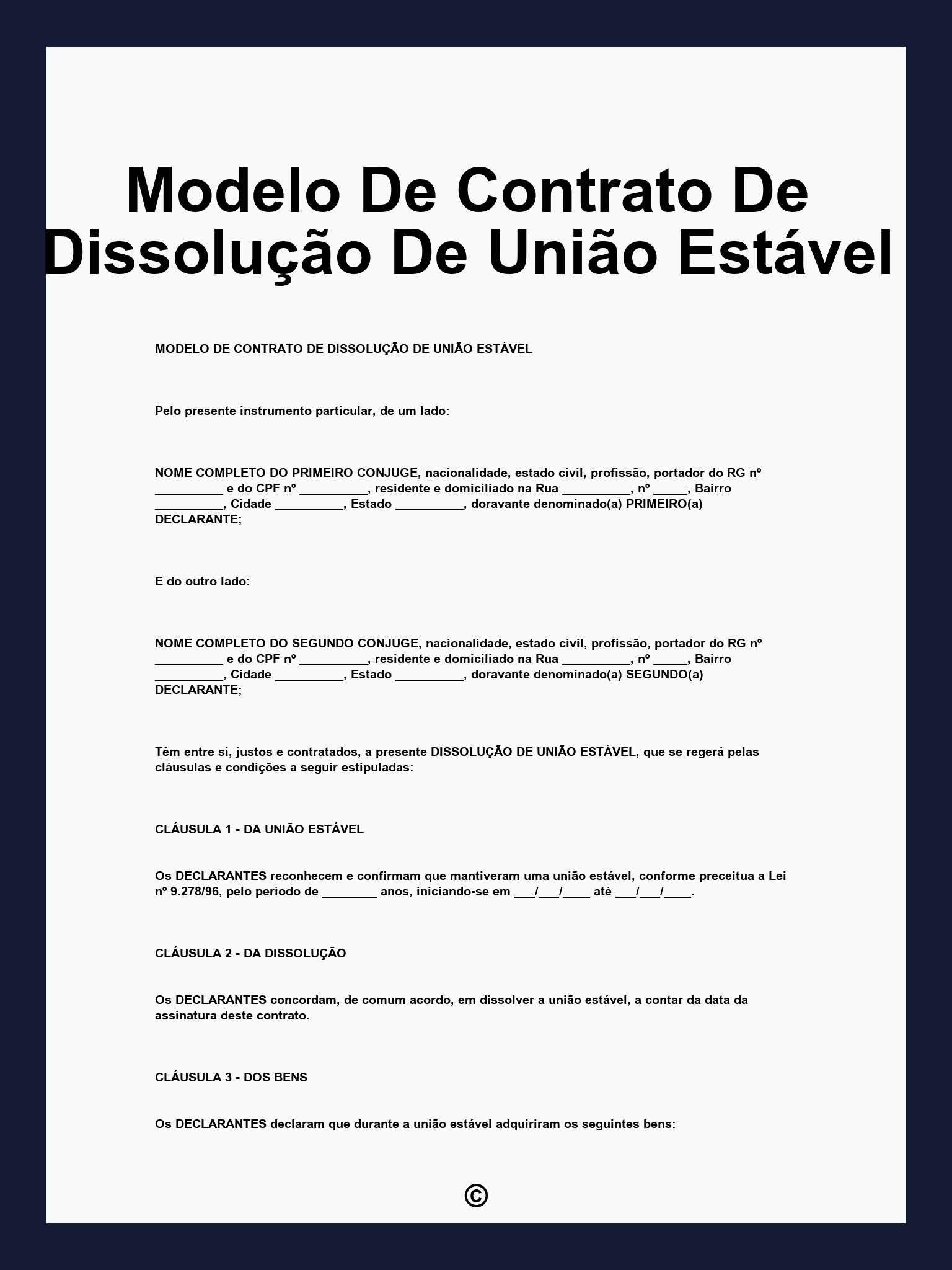 Modelo De Contrato De Dissolução De União Estável