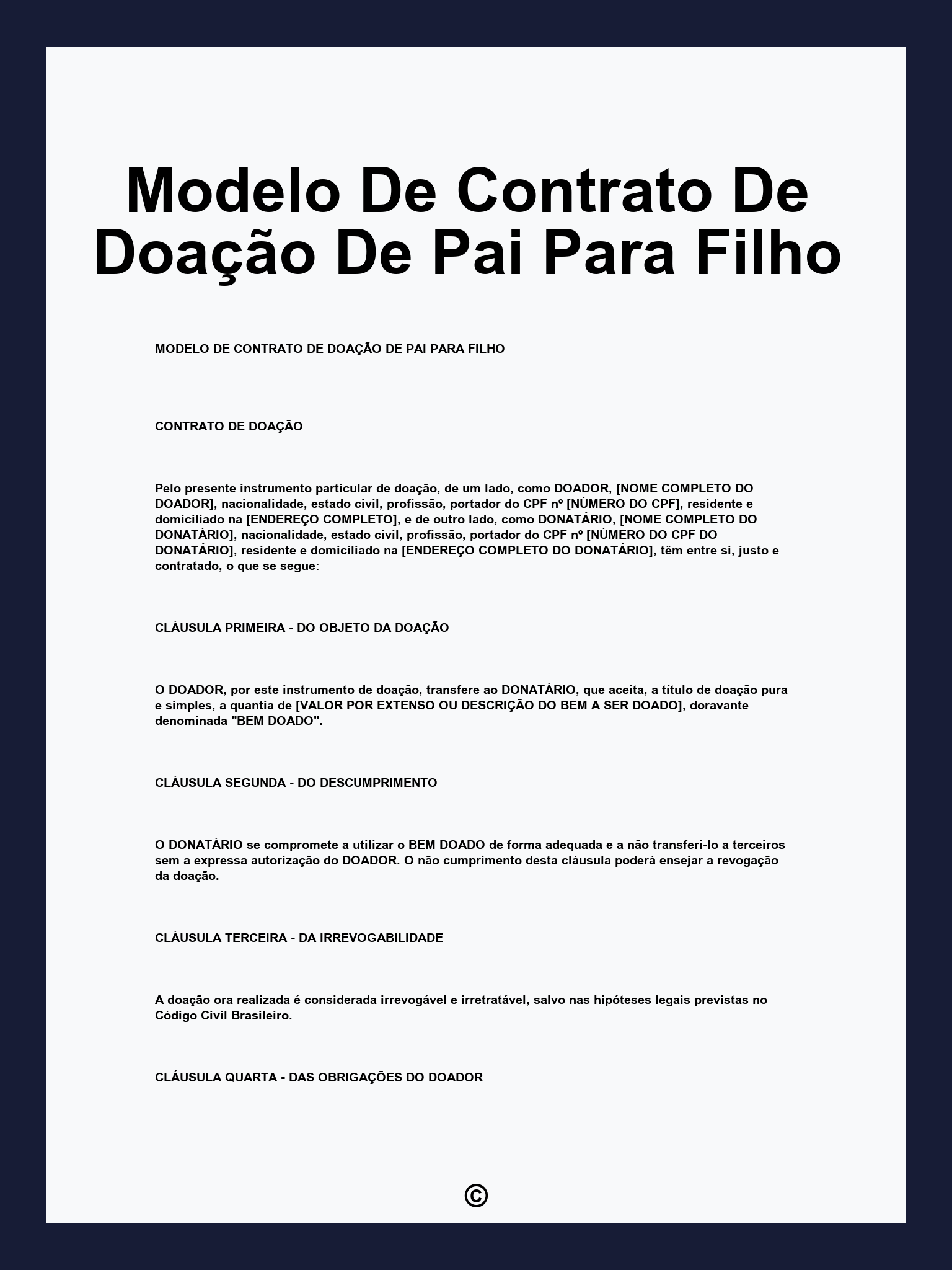 Modelo De Contrato De Doação De Pai Para Filho