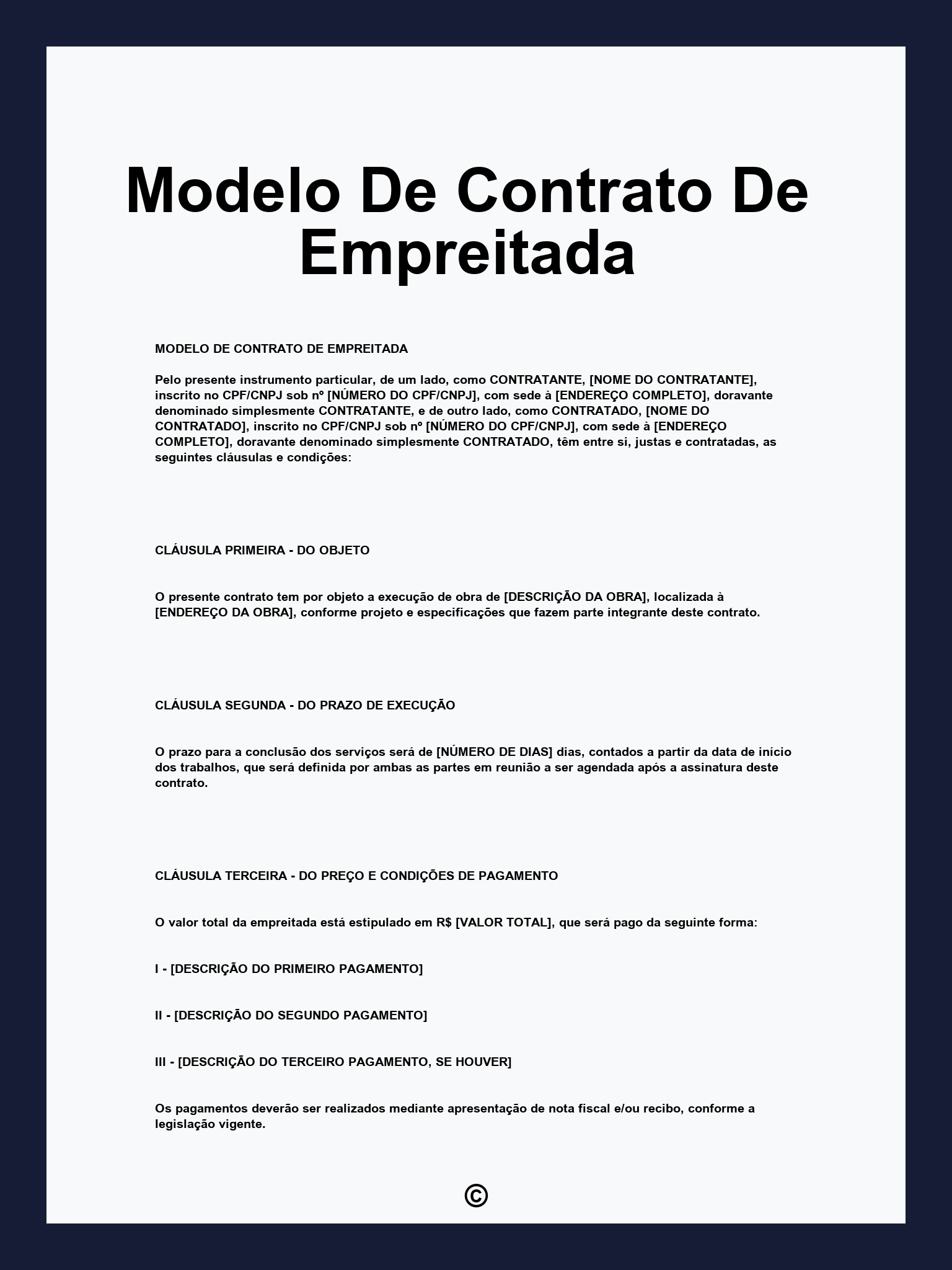 Modelo De Contrato De Empreitada